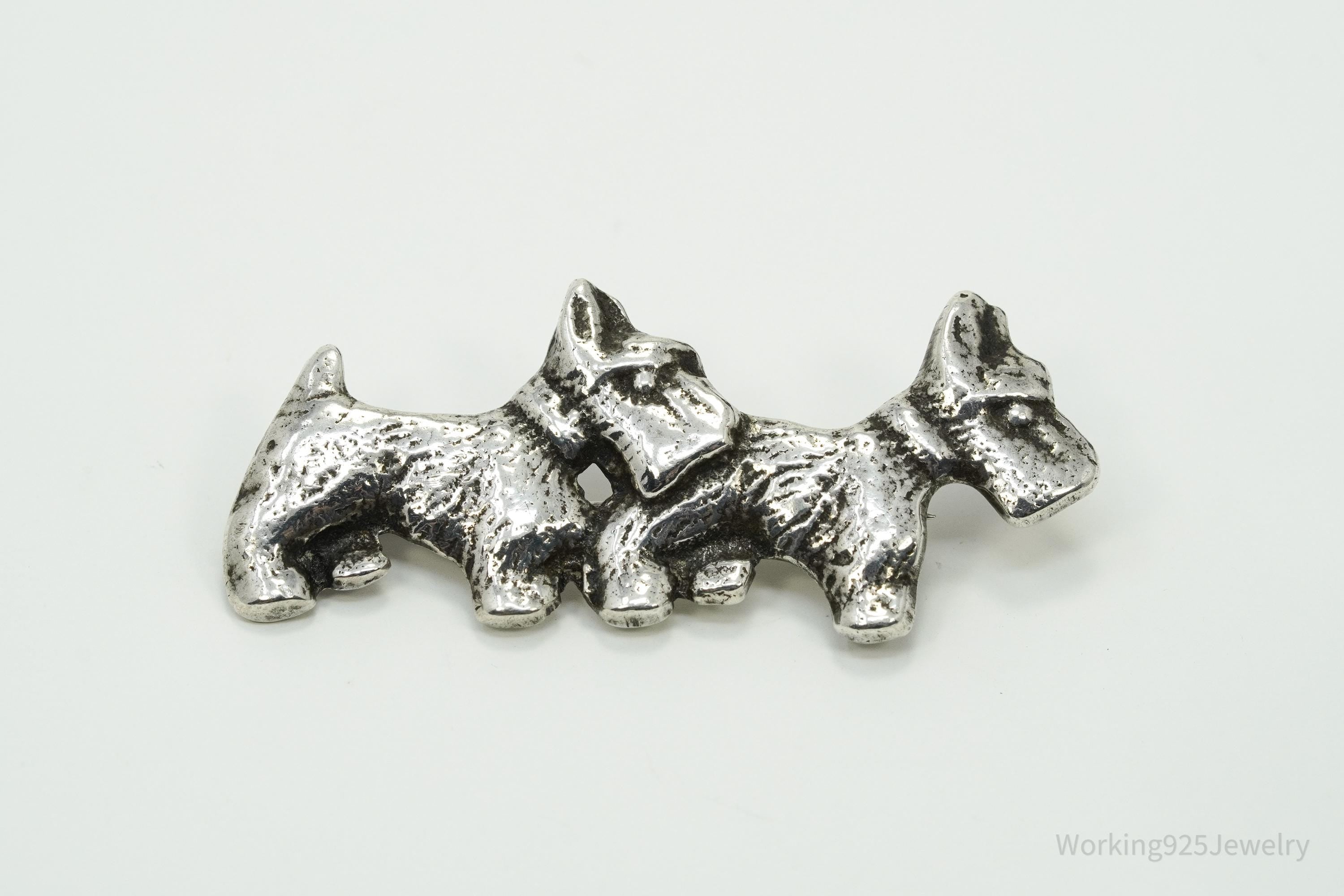 Vintage Scottish Scottie Dogs Sterling Silver Brooch Pin