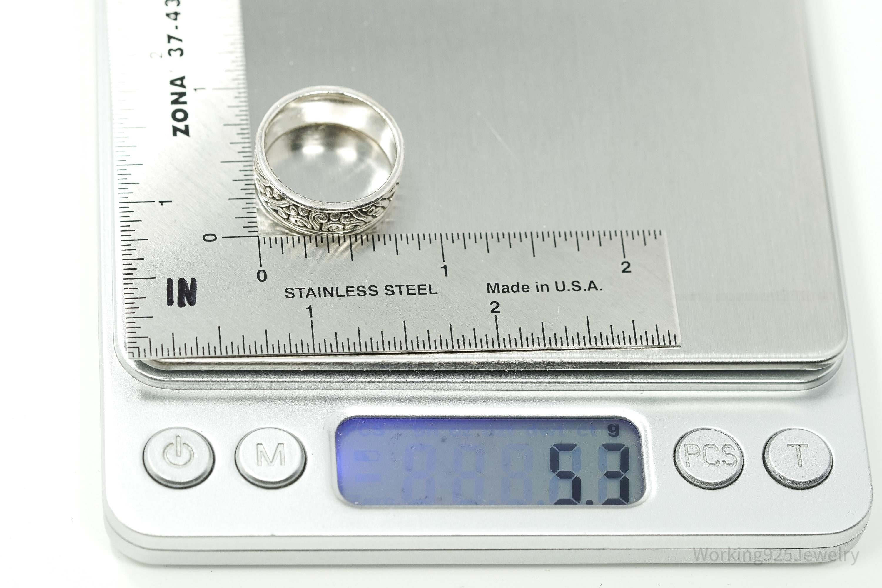 Vintage Scrolls & Swirls Sterling Silver Band Ring - Size 7.75