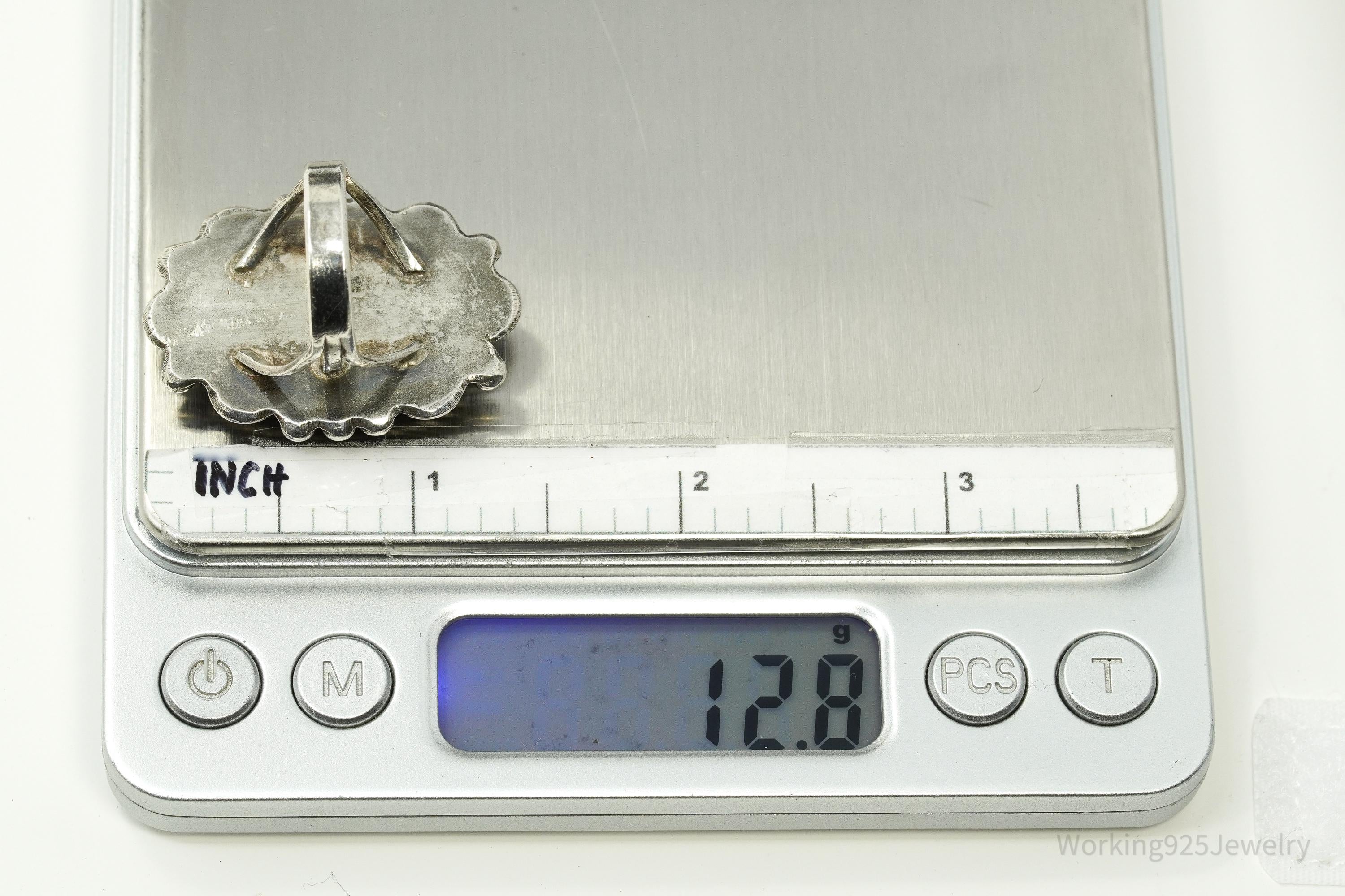 Vintage Native American Petrified Wood Stone Silver Ring - Size 7.25