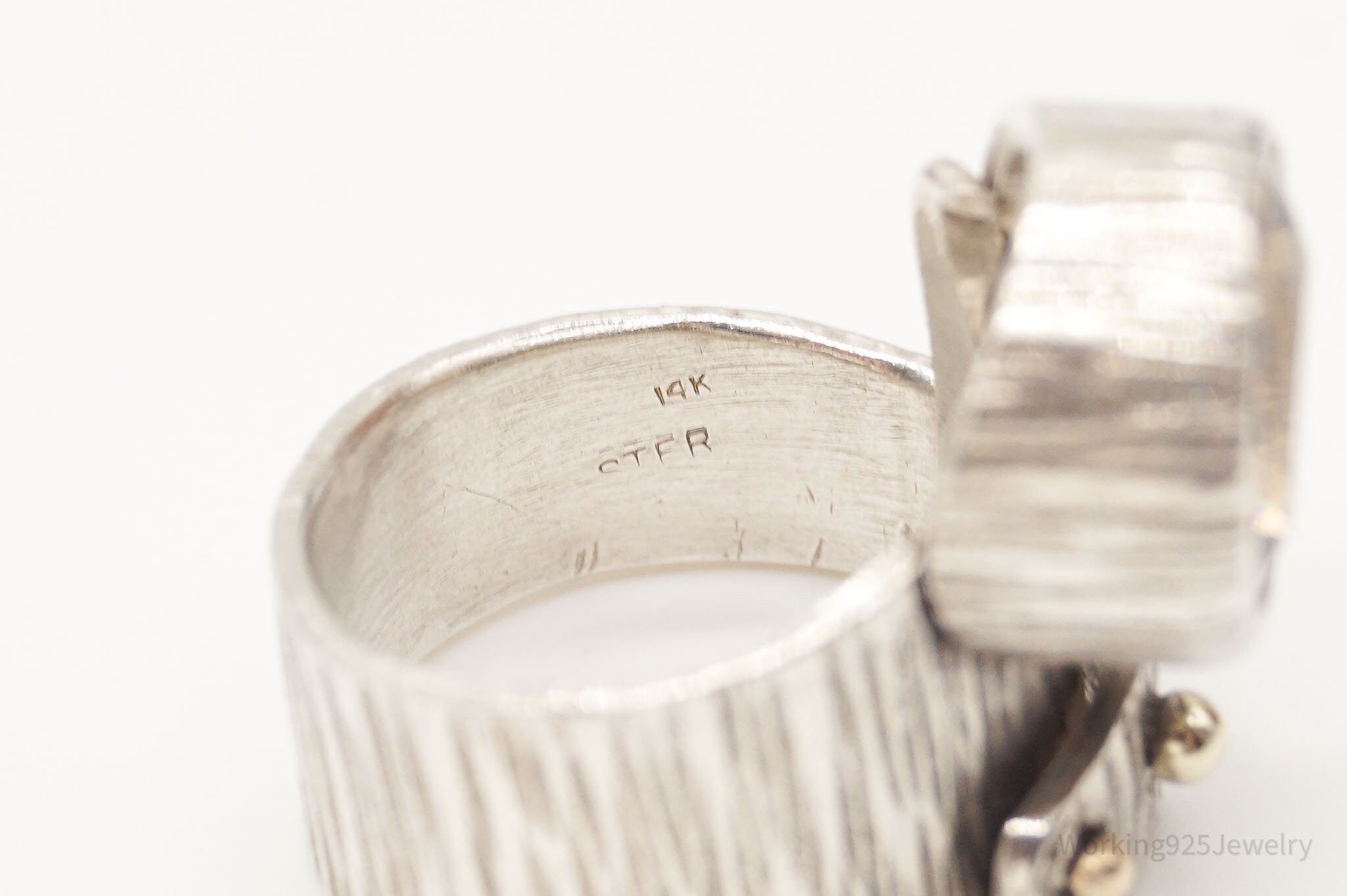 Vintage Large Smoky Topaz 14K Gold Sterling Silver Ring - Size 7.25 Adjustable