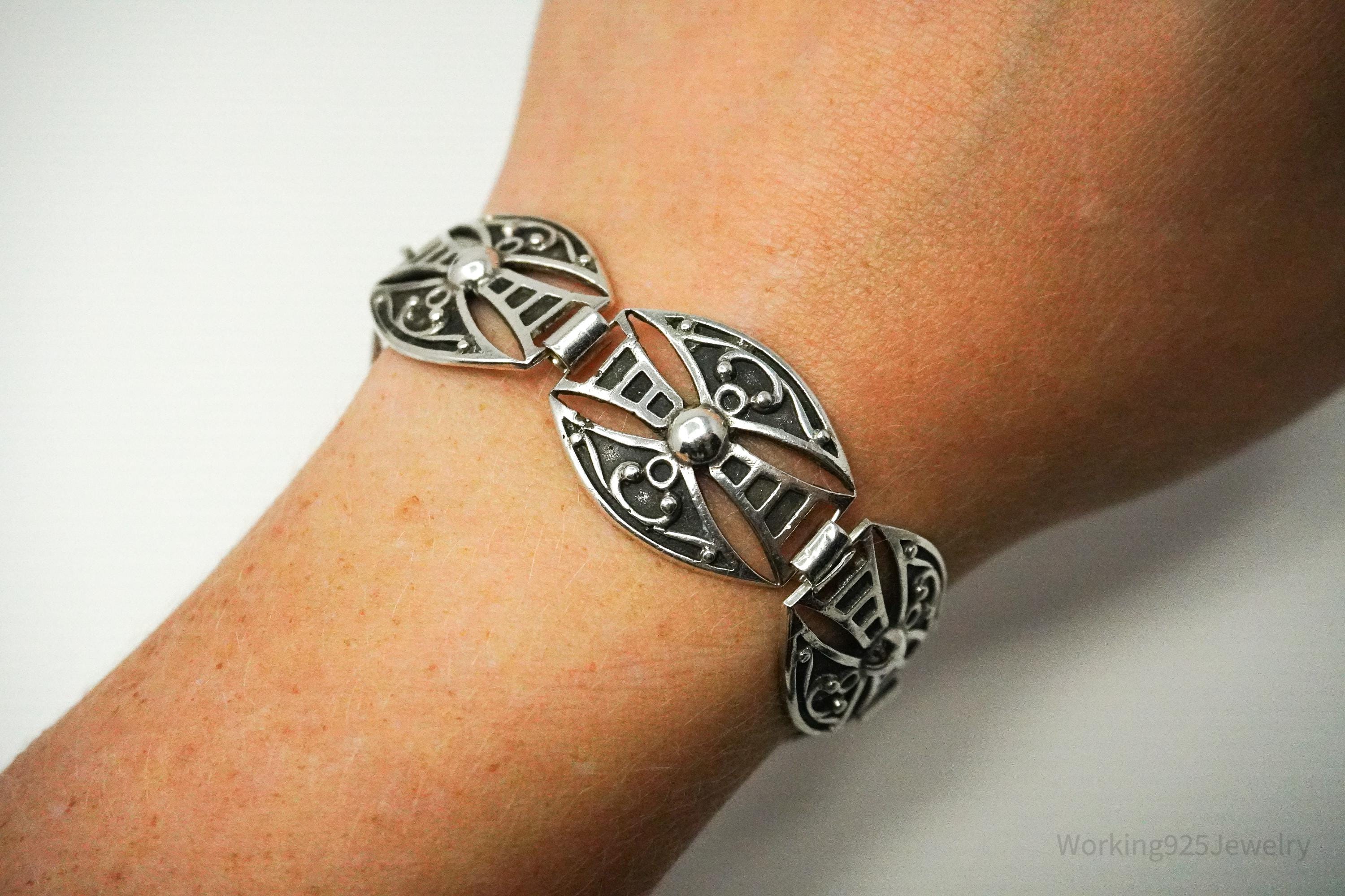 Vintage Dutch Modernist Silver Bracelet - 6.5"