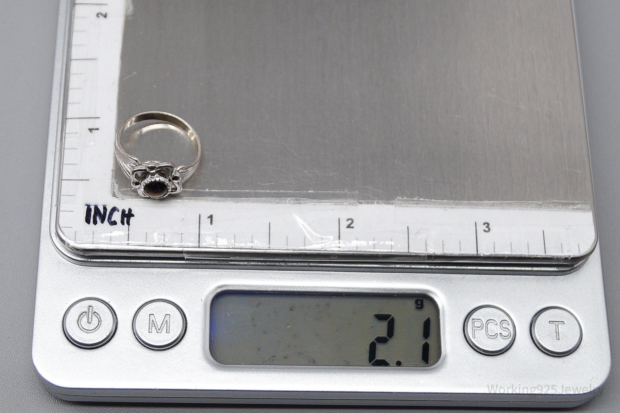 Vintage Native American Signed JP Tigers Eye Sterling Silver Ring - Size 2.75