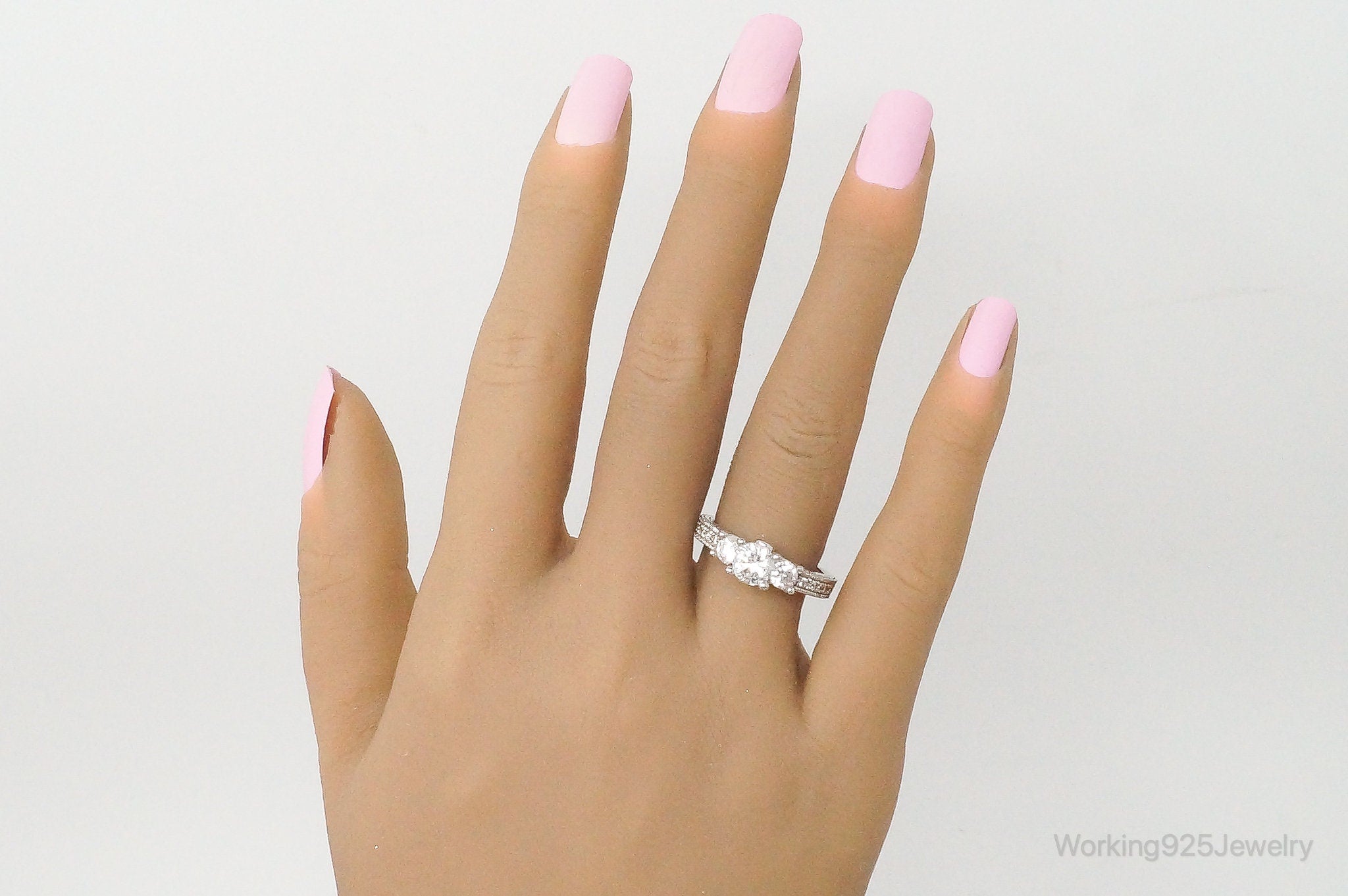 Vintage Cubic Zirconia Sterling Silver Ring - Size 8