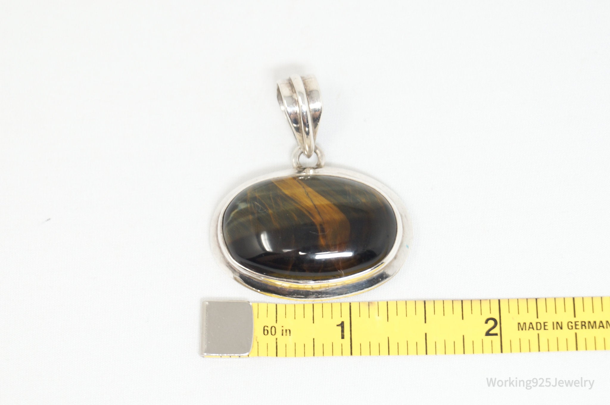 Vintage Southwestern Large Tigers Eye Sterling Silver Necklace Pendant