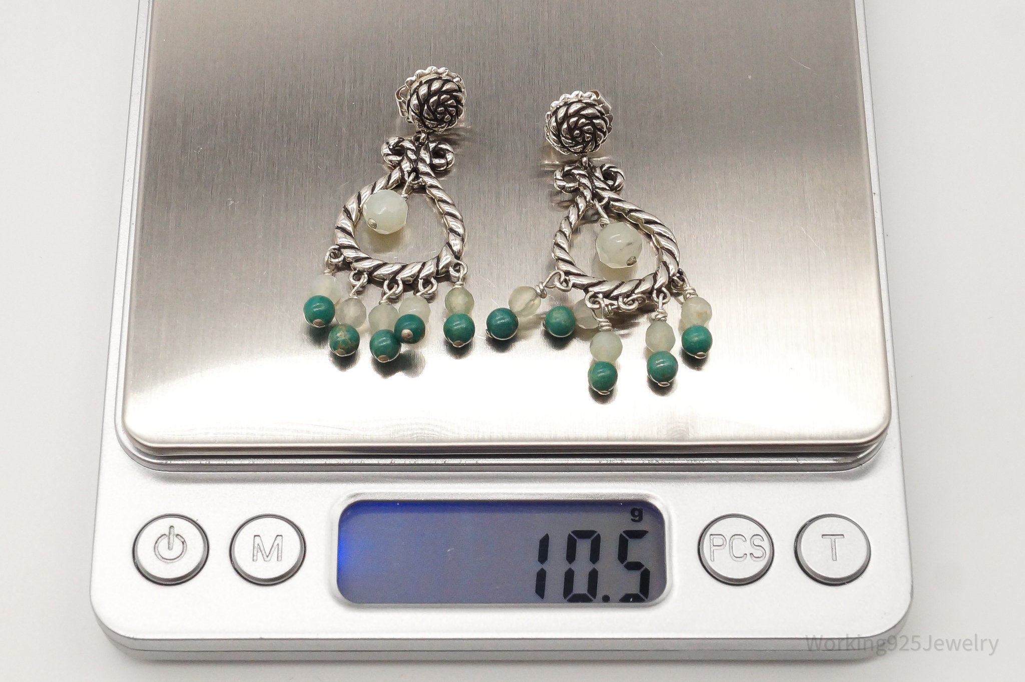 Western Carolyn Pollack Relios Green Quartz Turquoise Sterling Silver Earrings