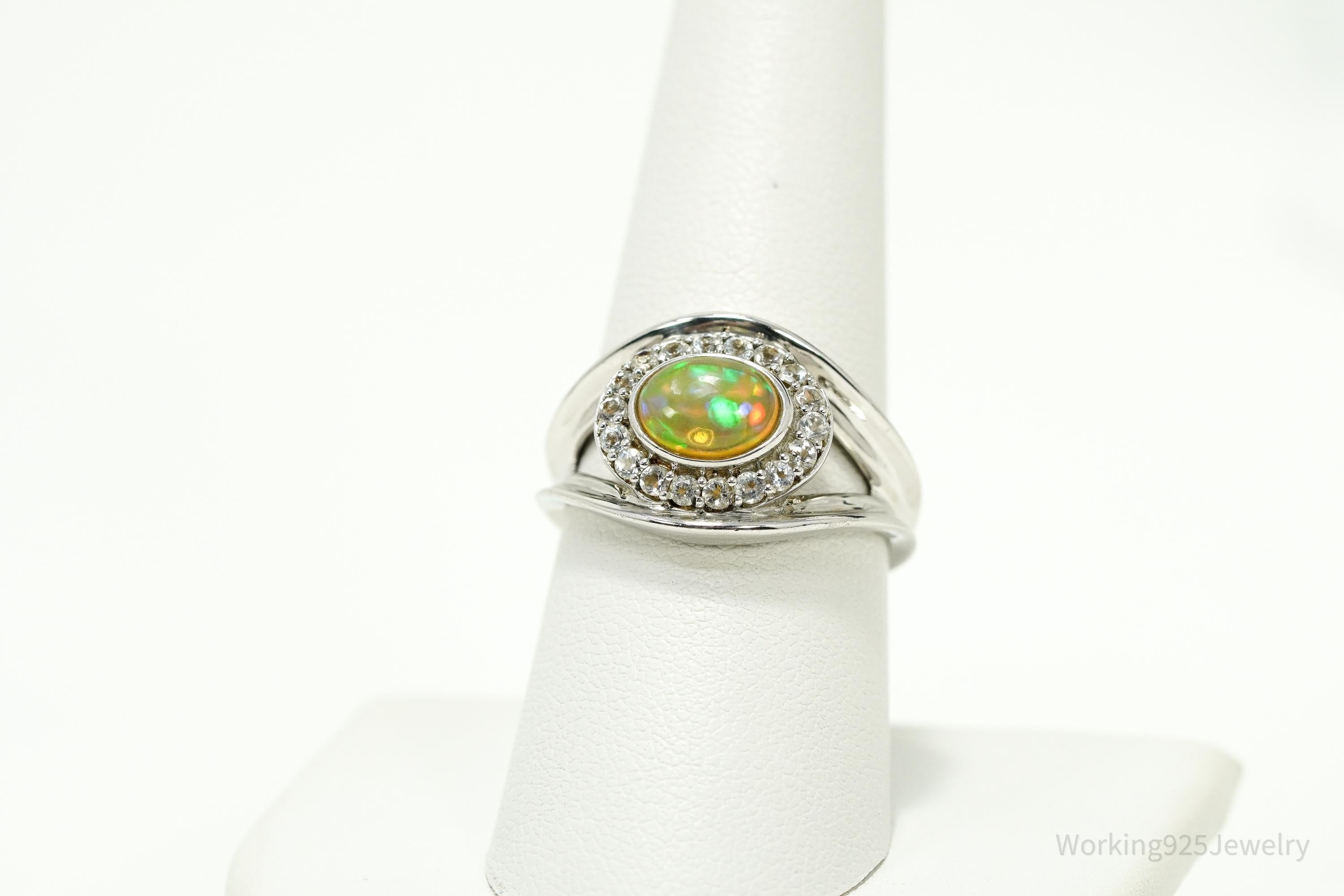 Vintage KHR Opal & Cubic Zirconia Sterling Silver Ring - Size 8.25