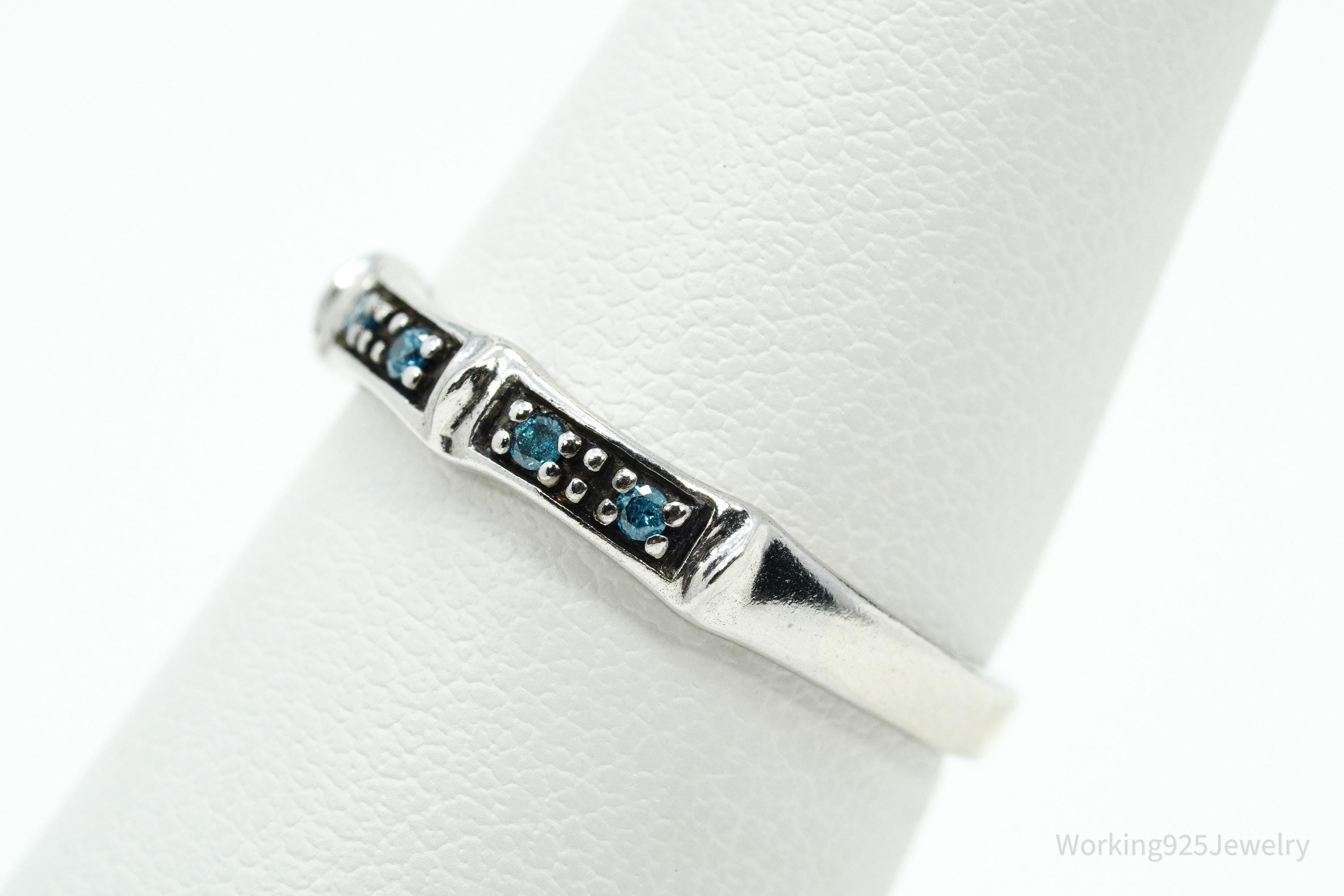 VTG Designer JS Blue Diamond Sterling Silver Ring - Size 6
