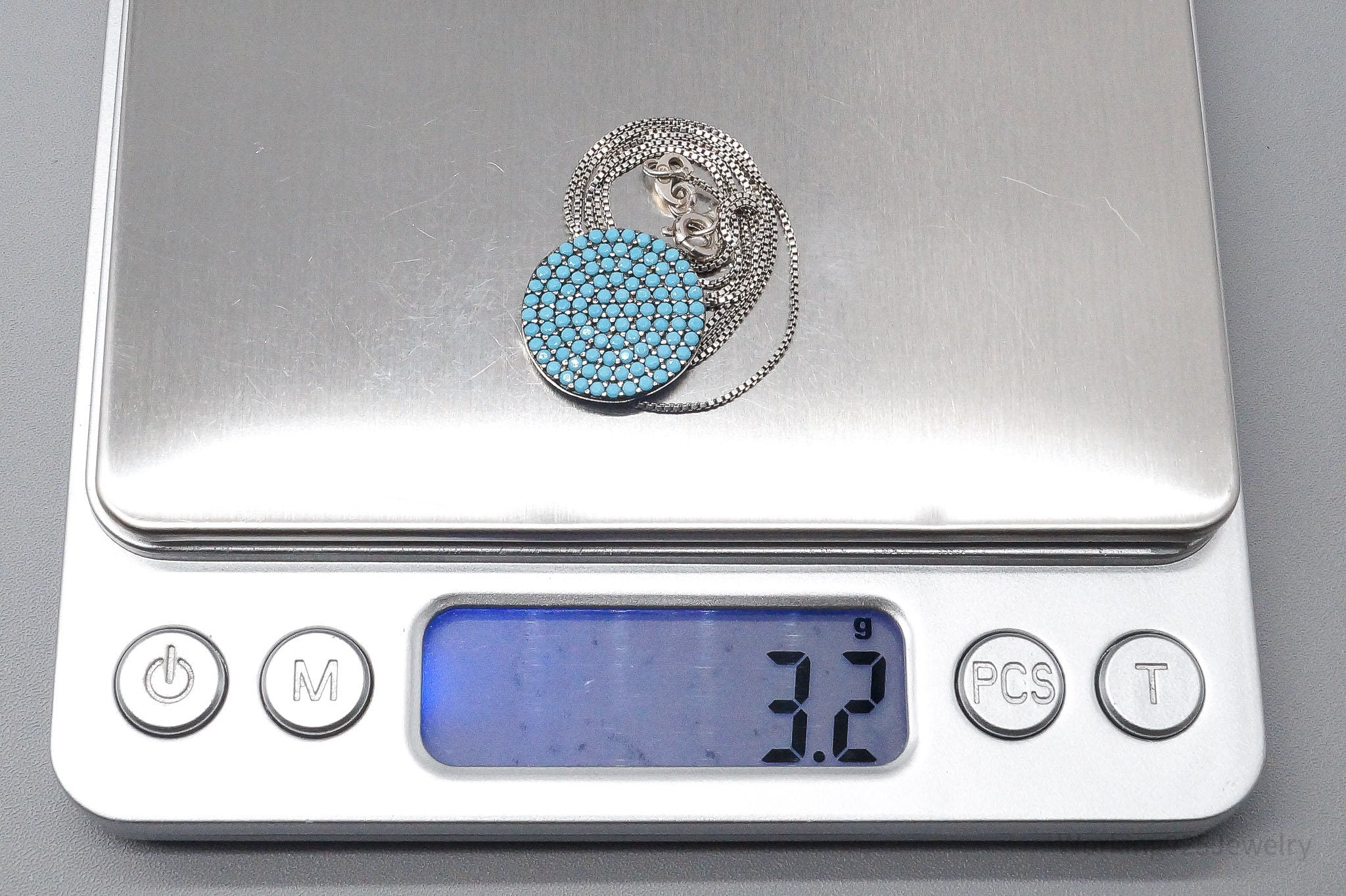 Vintage Blue Turquoise Pendant Sterling Silver Necklace 16"