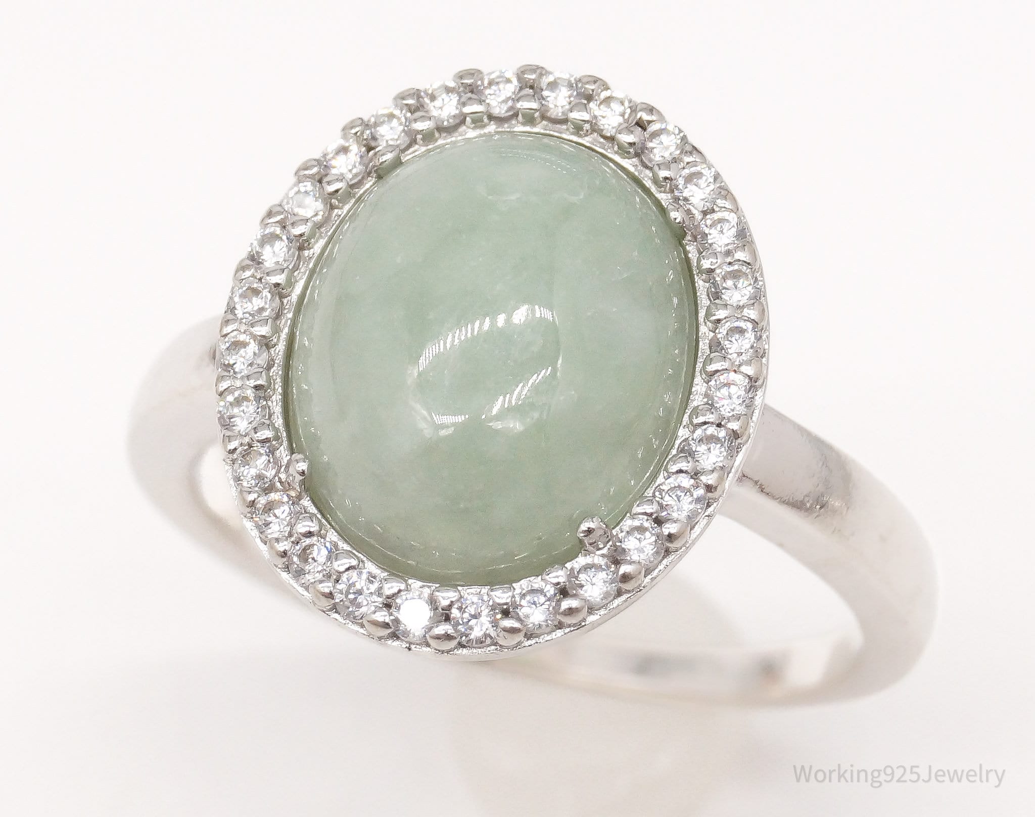 Vintage Designer PAJ Jade Cubic Zirconia Sterling Silver Ring - Size 8