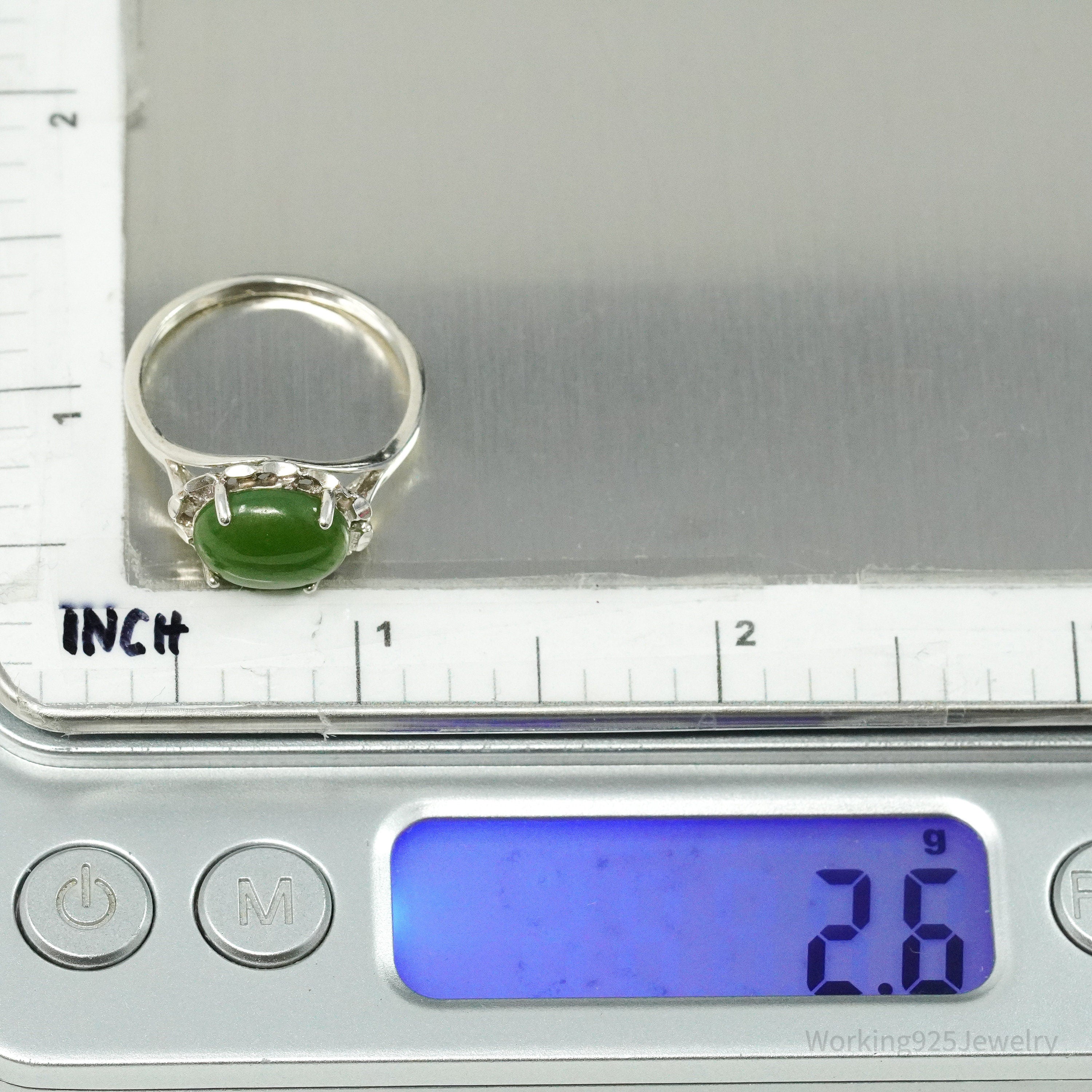 Vintage UTC Nephrite Jade Sterling Silver Ring - Size 9