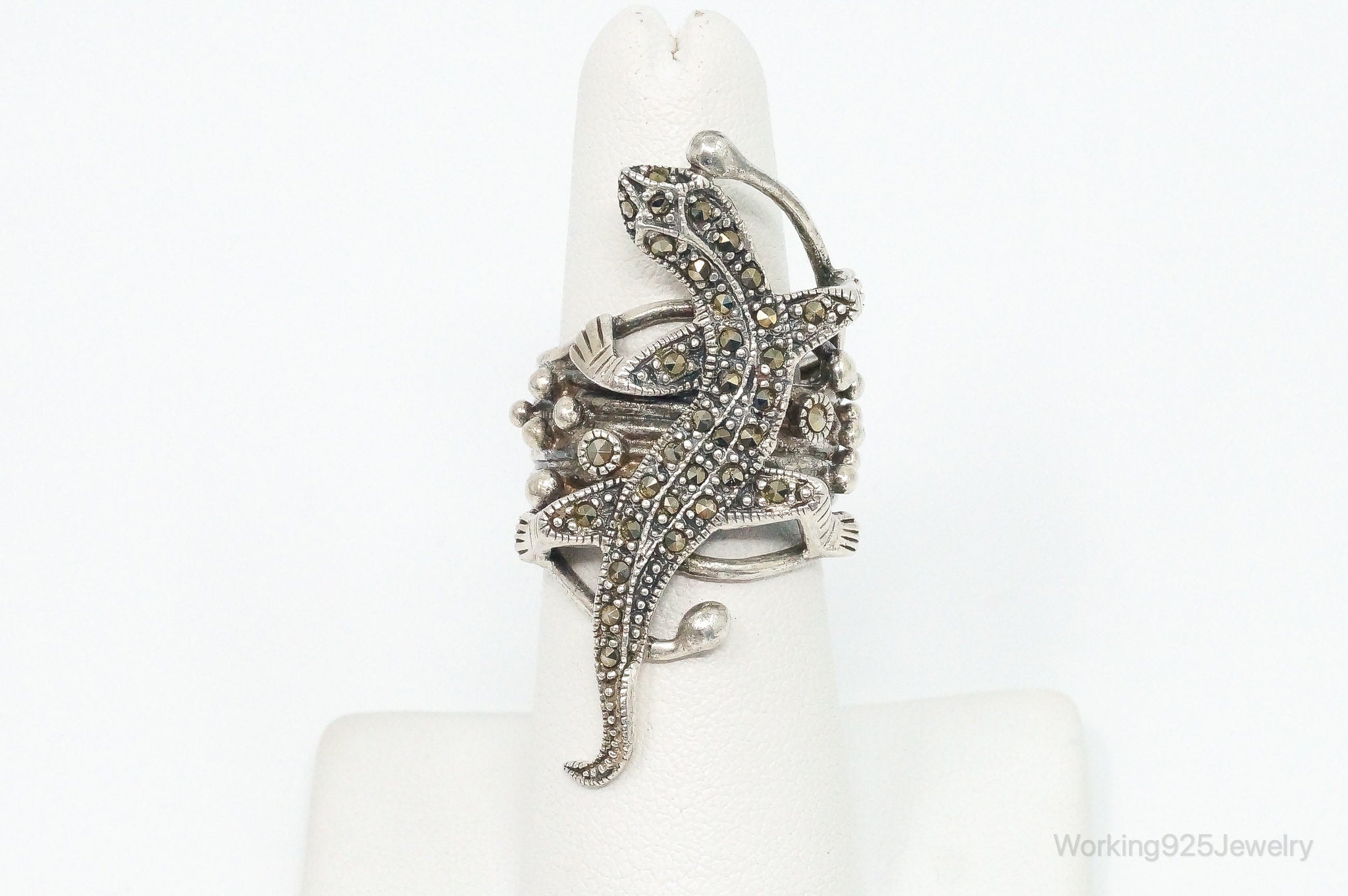 Vintage Marcasite Lizard Sterling Silver Ring Size 6.75