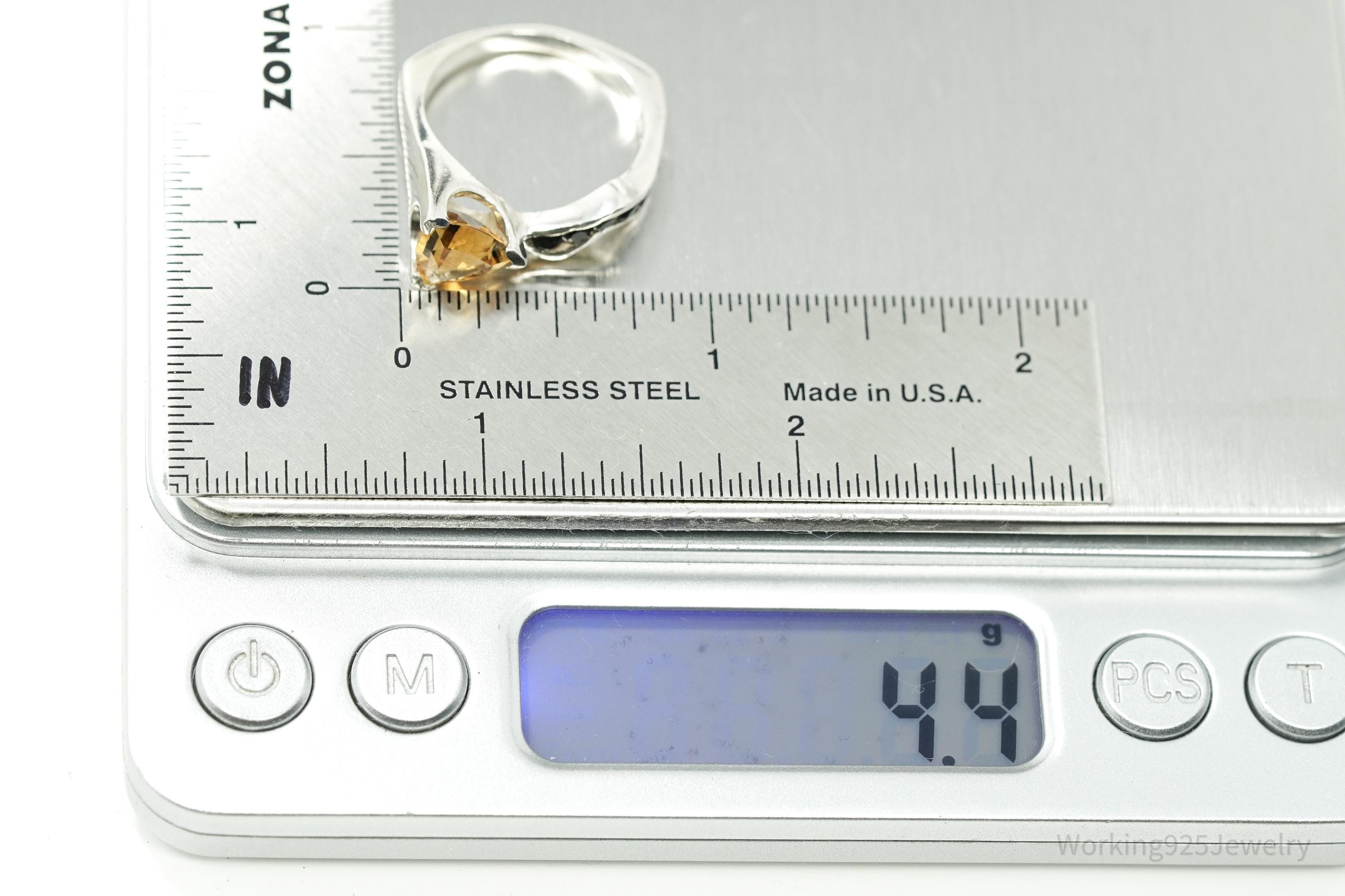 Rare Designer Donald Pekarek Citrine & Black Spinel Sterling Silver Ring - Size 8