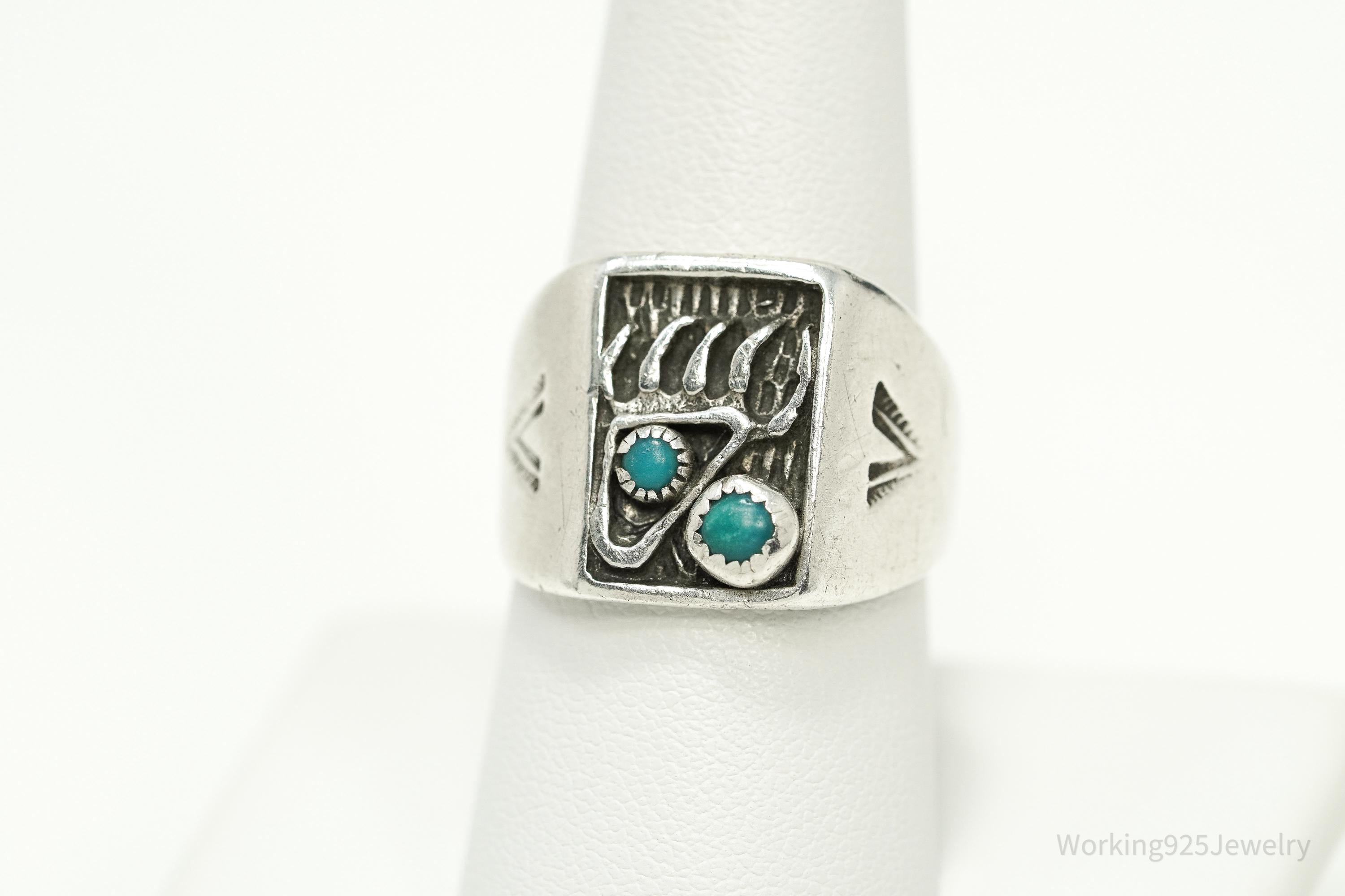 Vintage Native American Unsigned Turquoise Silver Ring - Size 8.75