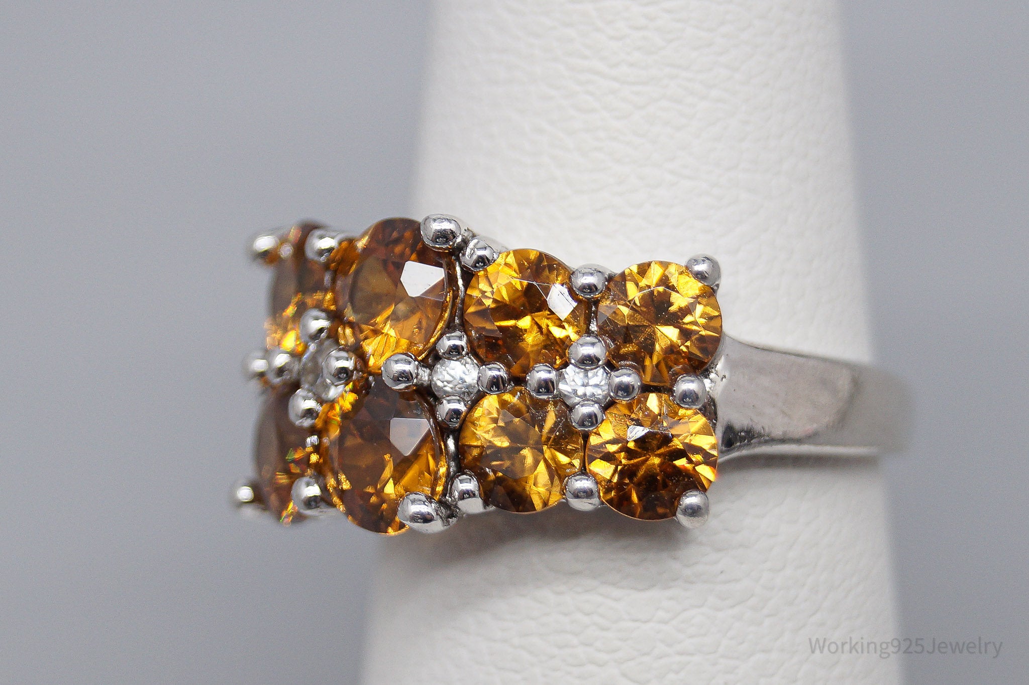 Vintage Citrine & Cubic Zirconia Sterling Silver Ring - Size 6