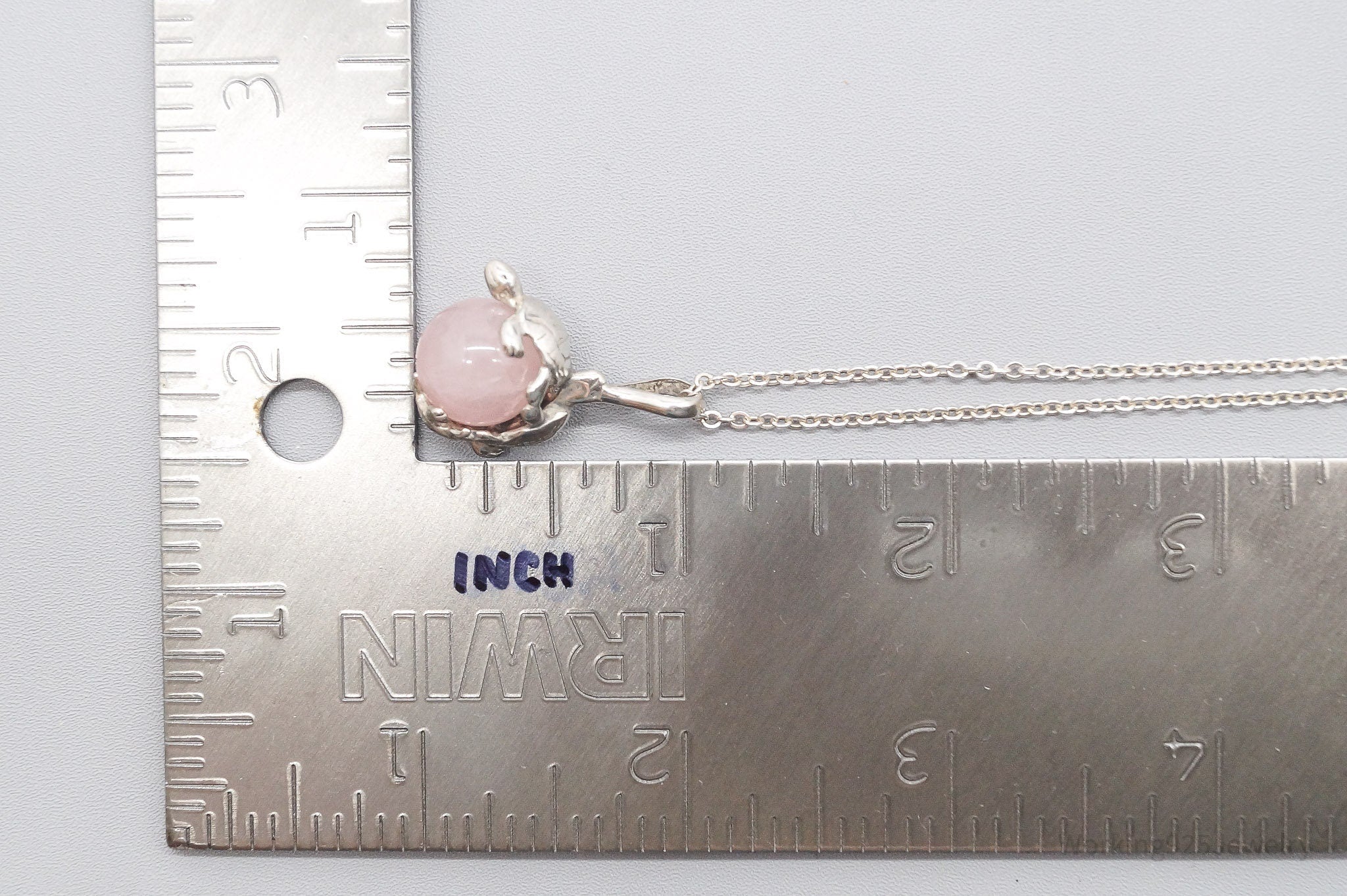 Vintage Sea Turtles & Rose Quartz Sterling Silver Necklace 20"