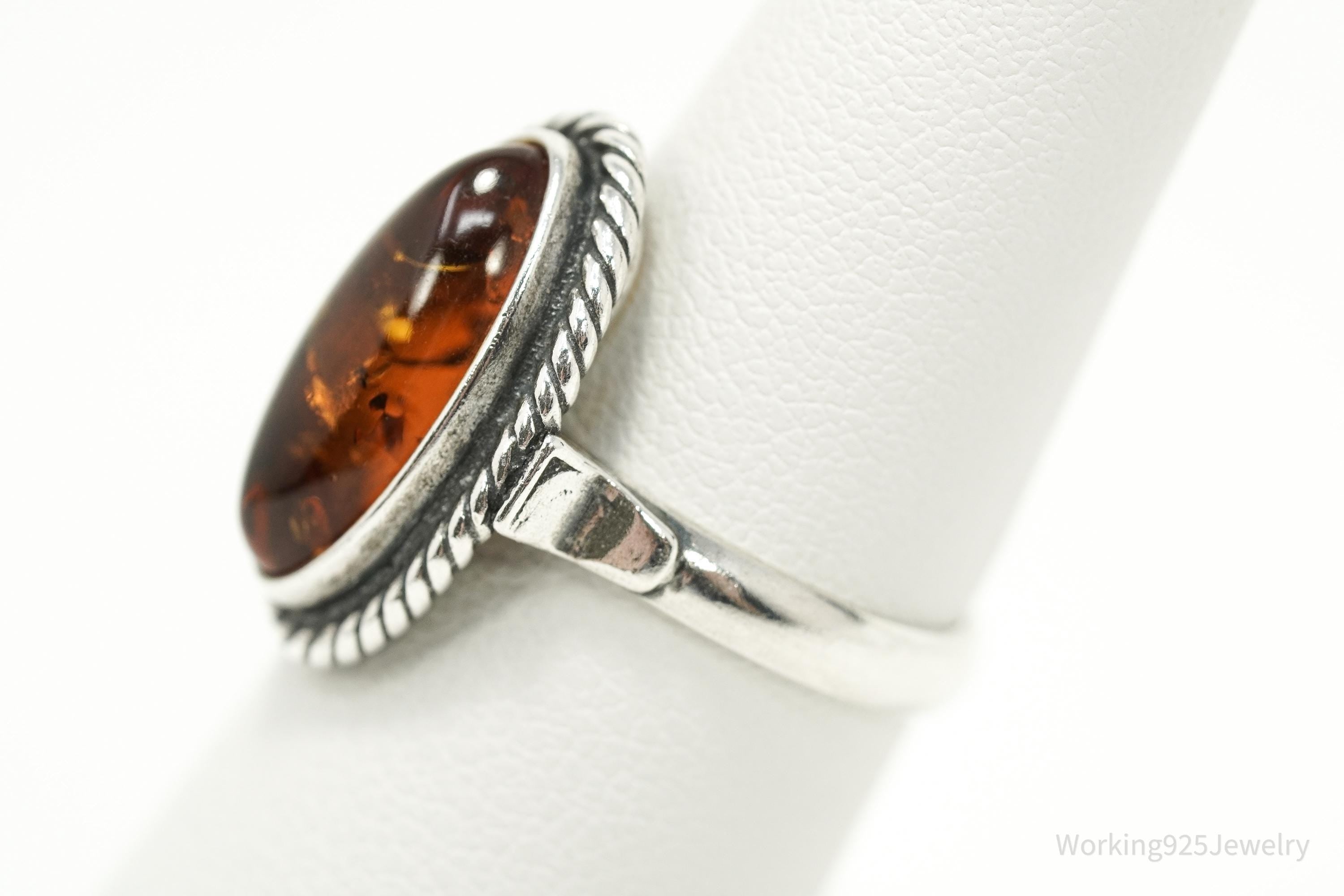 Vintage Amber Sterling Silver Ring - Size 5.75