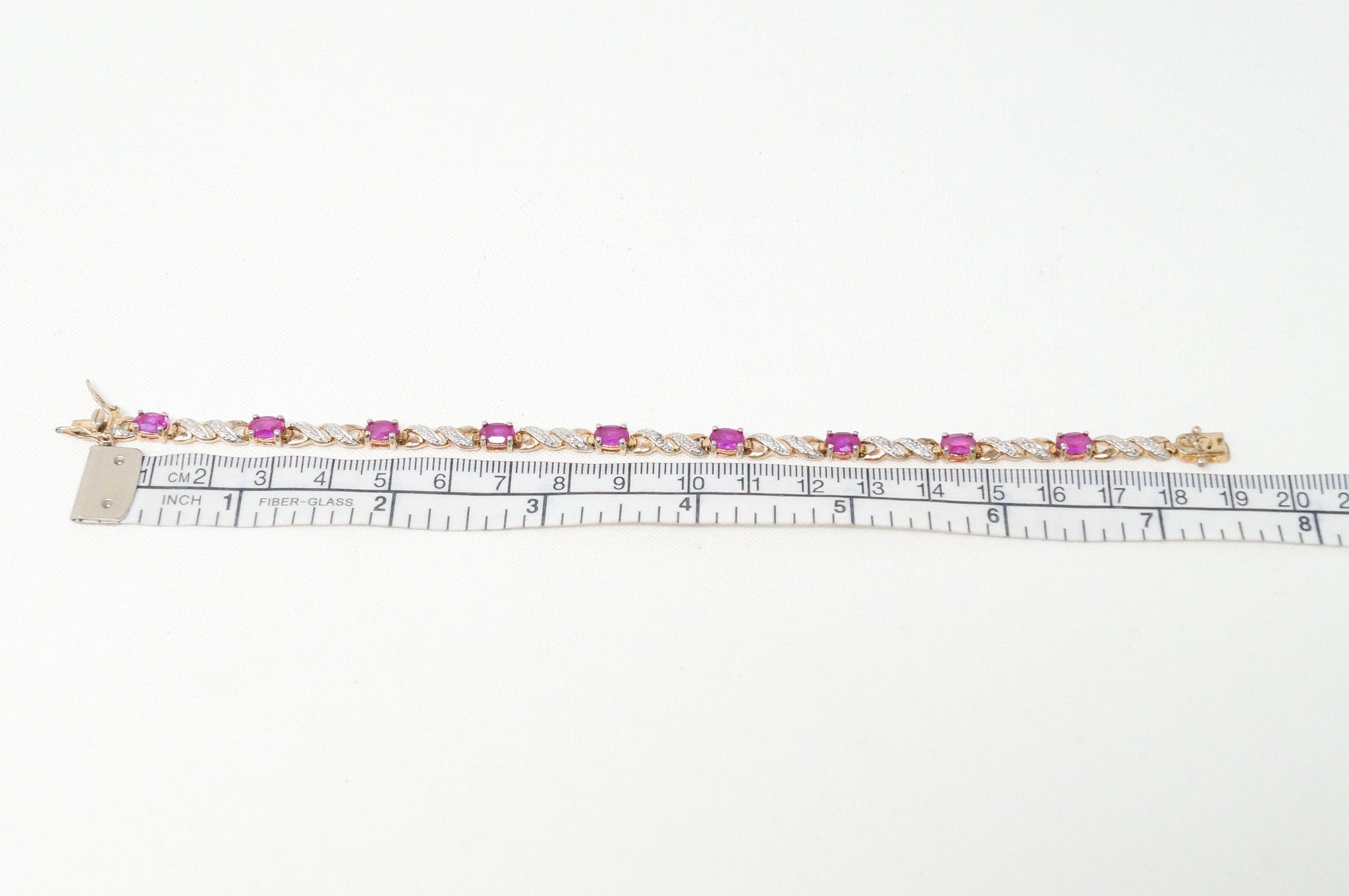 Vtg Art Deco Mid Century Ruby Cz Gold Vermeil Sterling Silver Tennis Bracelet