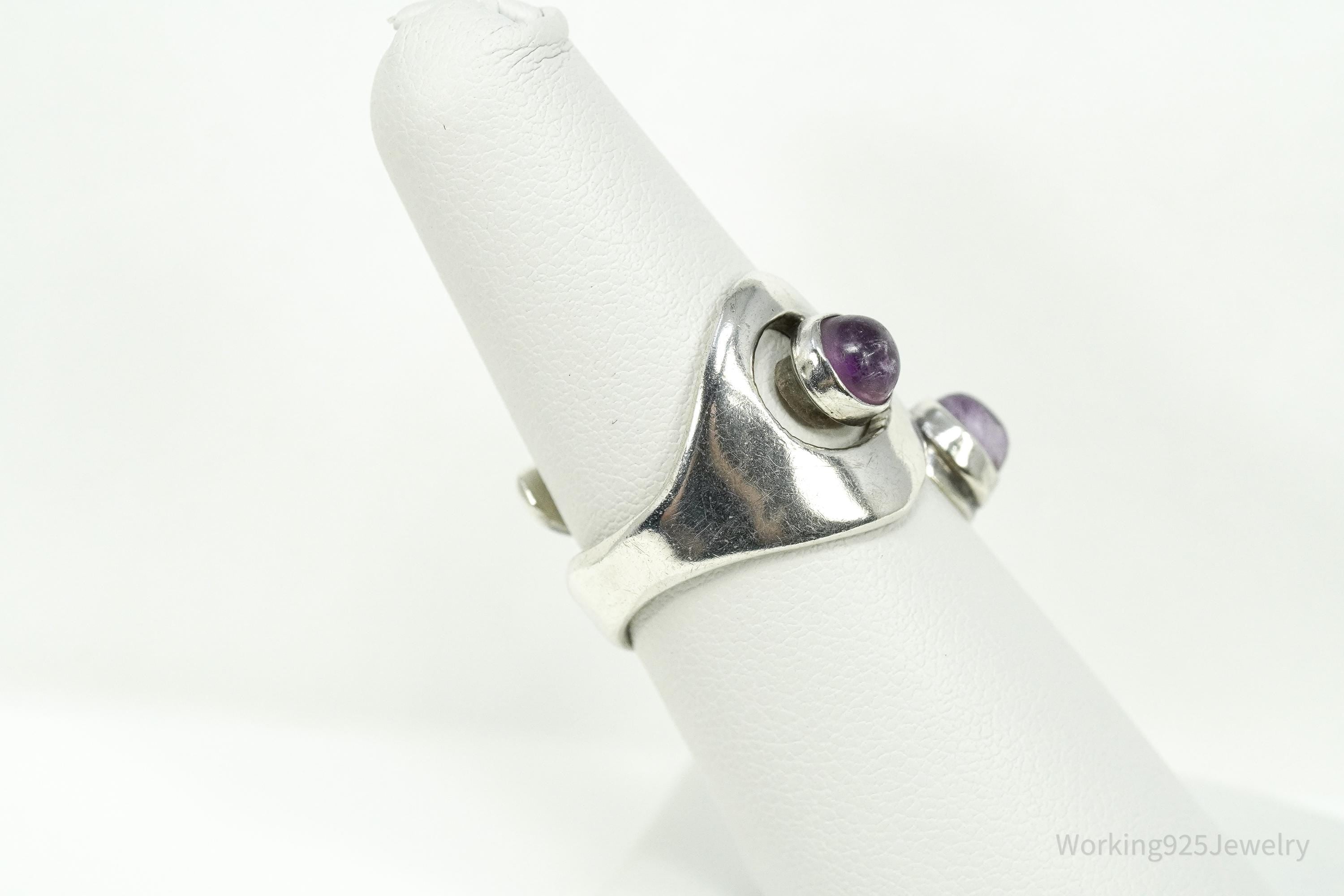 Vintage Mexico Modernist Sterling Silver Amethyst Ring Size 7