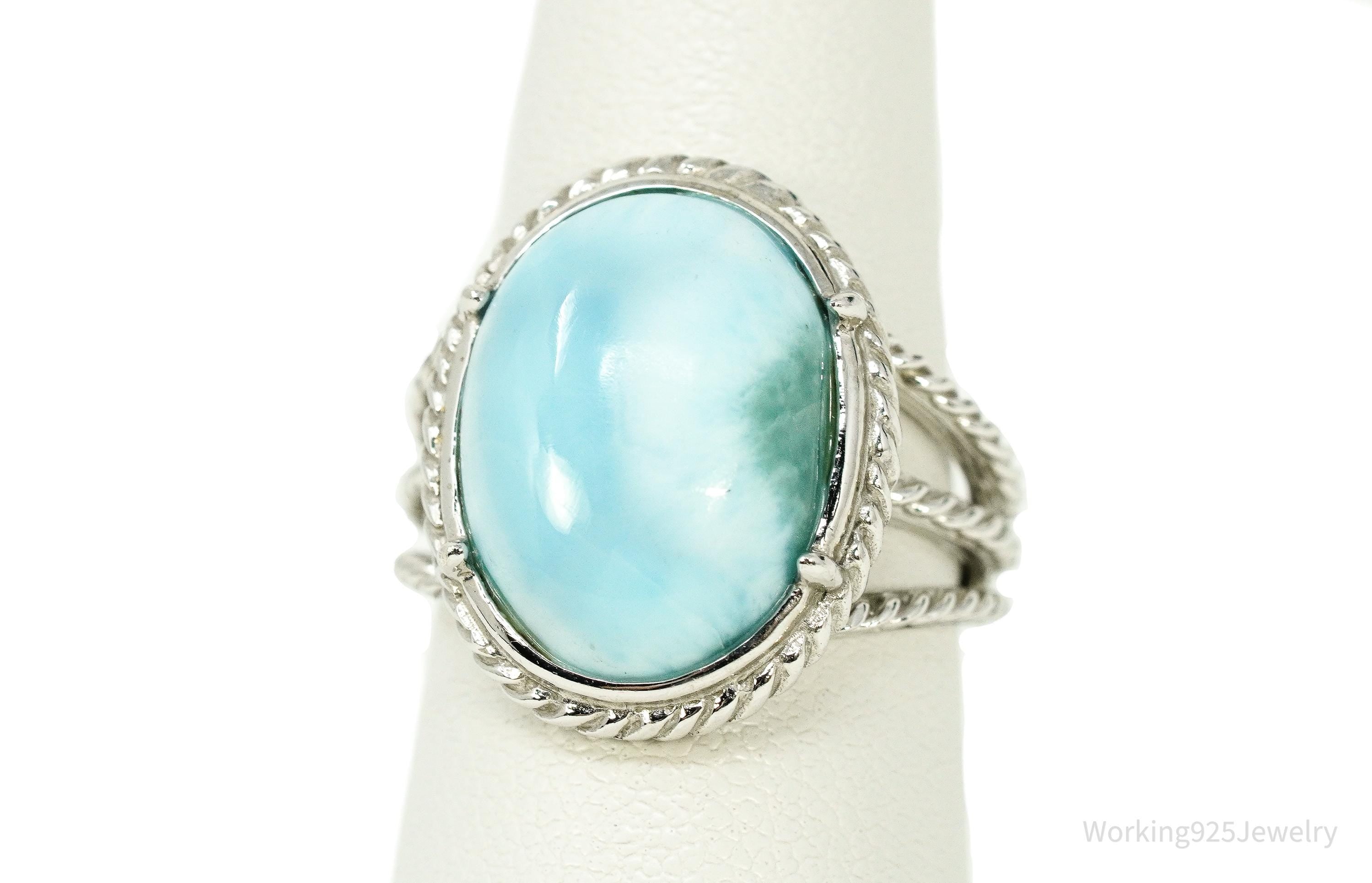 Vintage Blue Larimar Sterling Silver Ring - Size 5.75