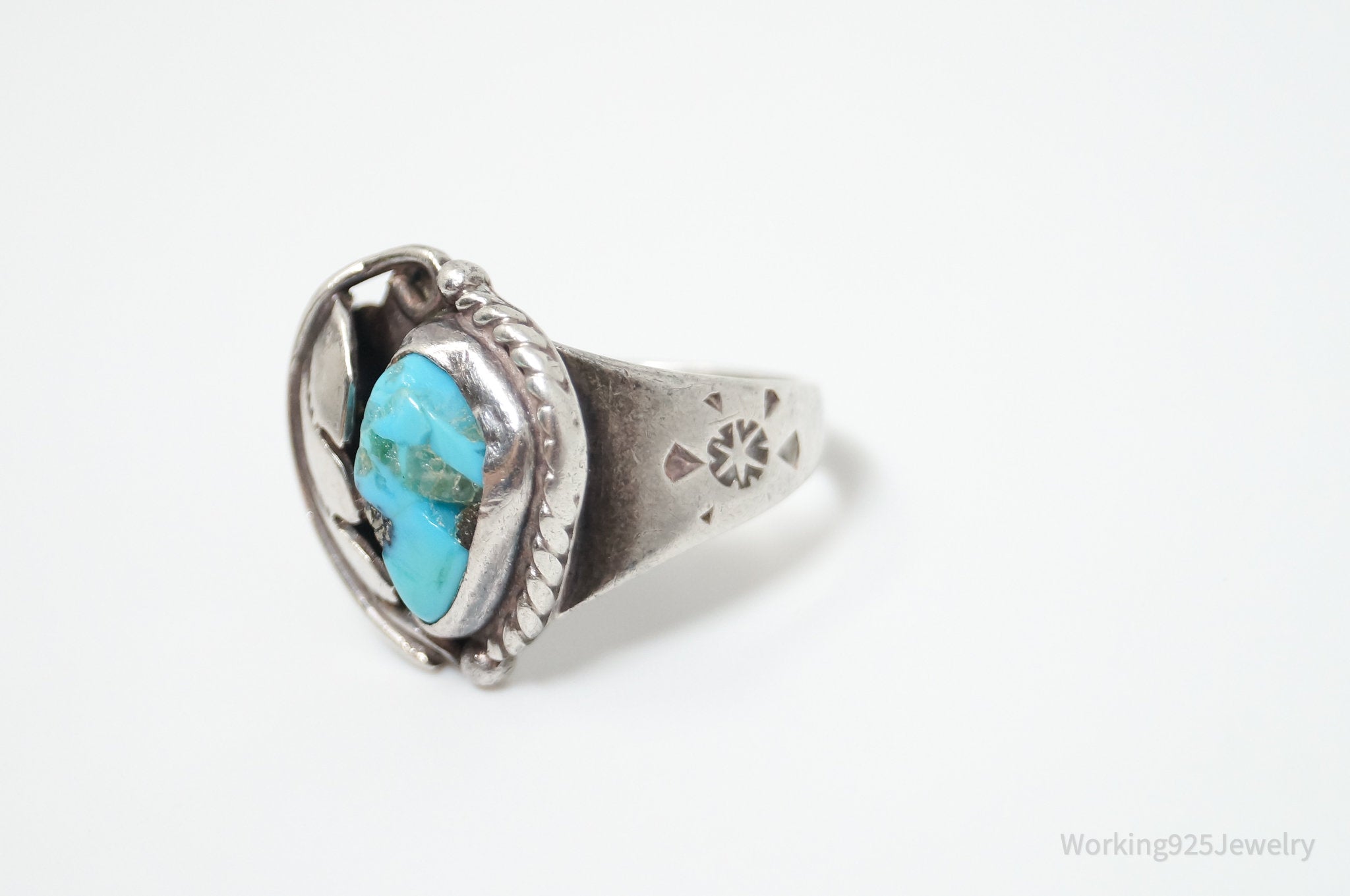 Vtg Handmade Native American Turquoise Sterling Silver Ring - Sz 4.75