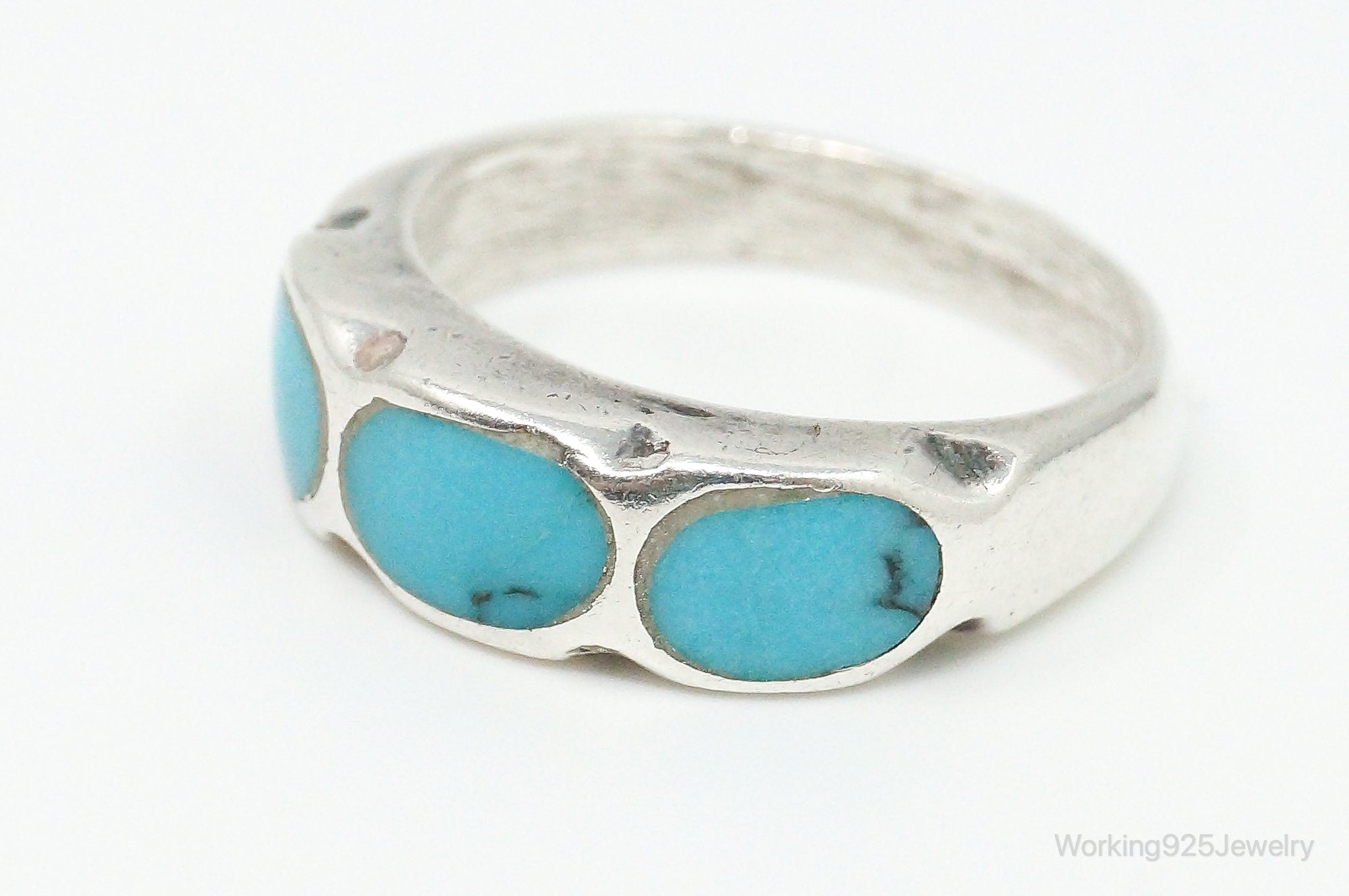 Vintage Native American Turquoise Unsigned Sterling Silver Ring - Size 5.75