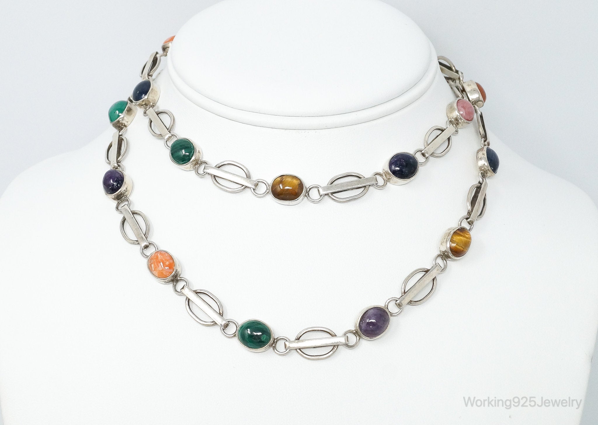 Vintage Modernist Multi Gem Sterling Silver Necklace