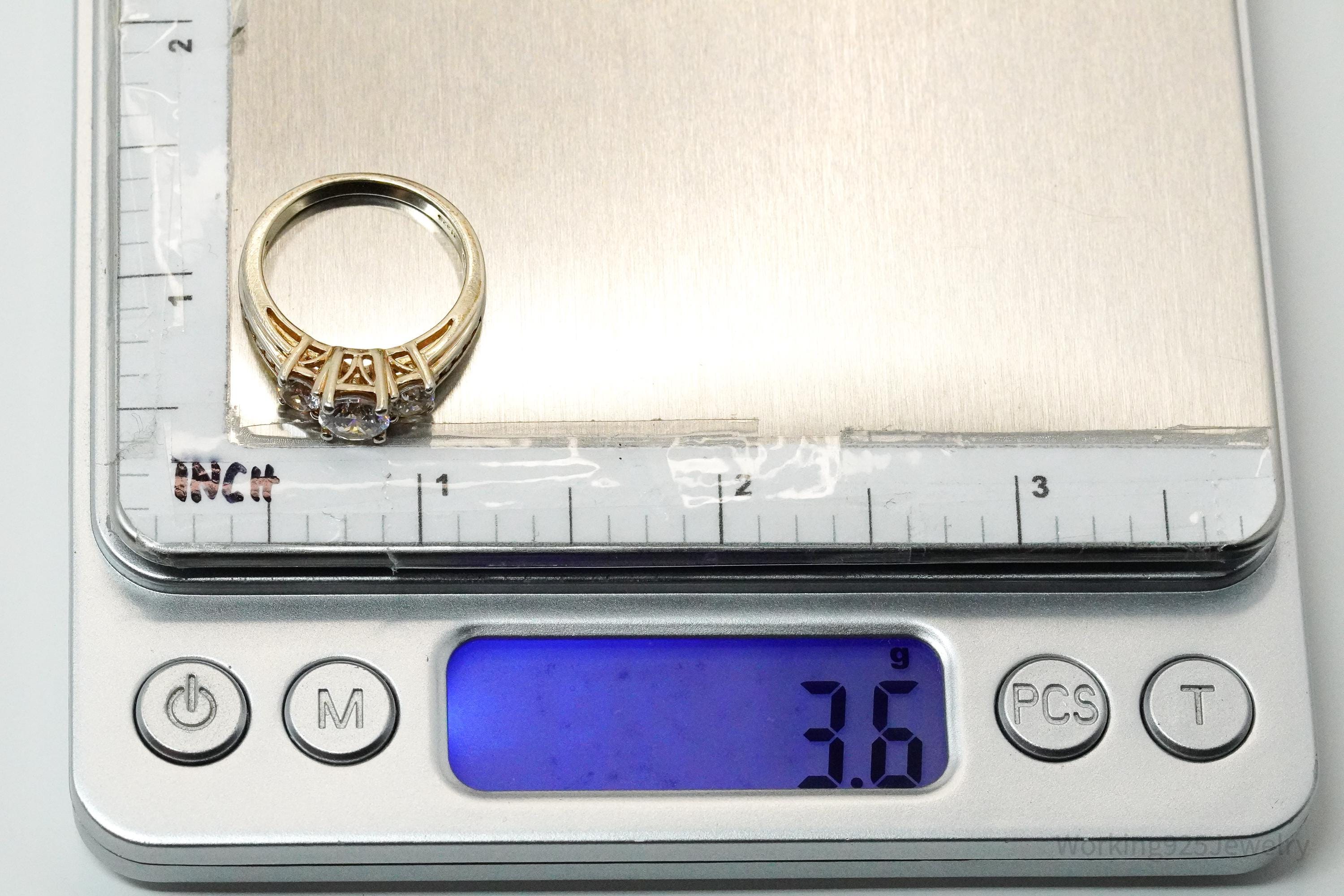 Vintage Cubic Zirconia Gold Vermeil Sterling Silver Ring - Size 6.75