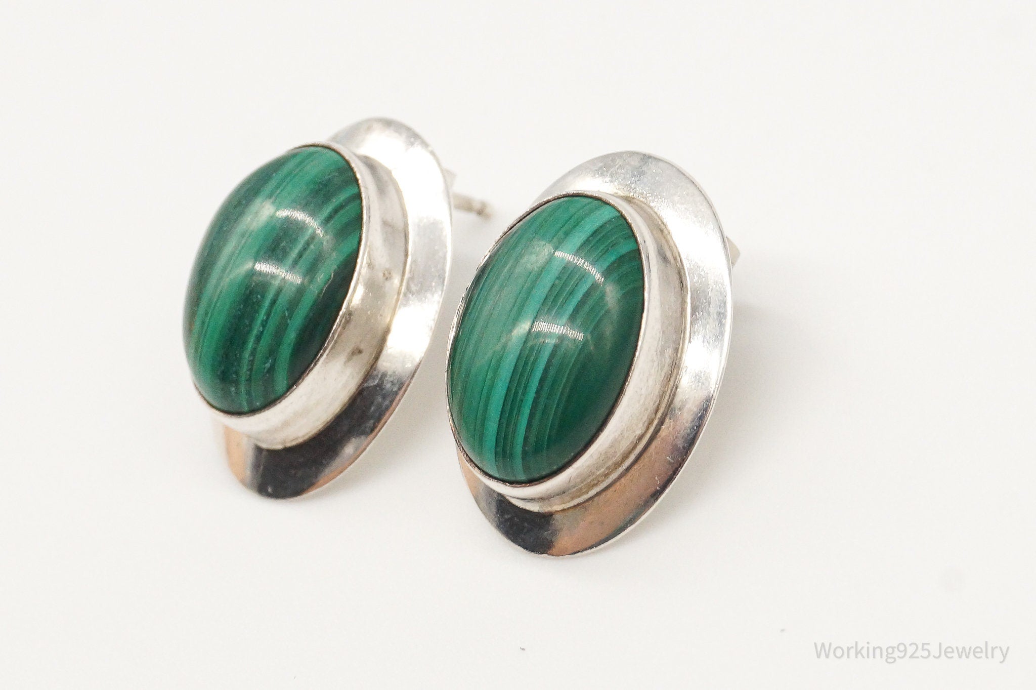 Vintage Native American Malachite Silver Earrings