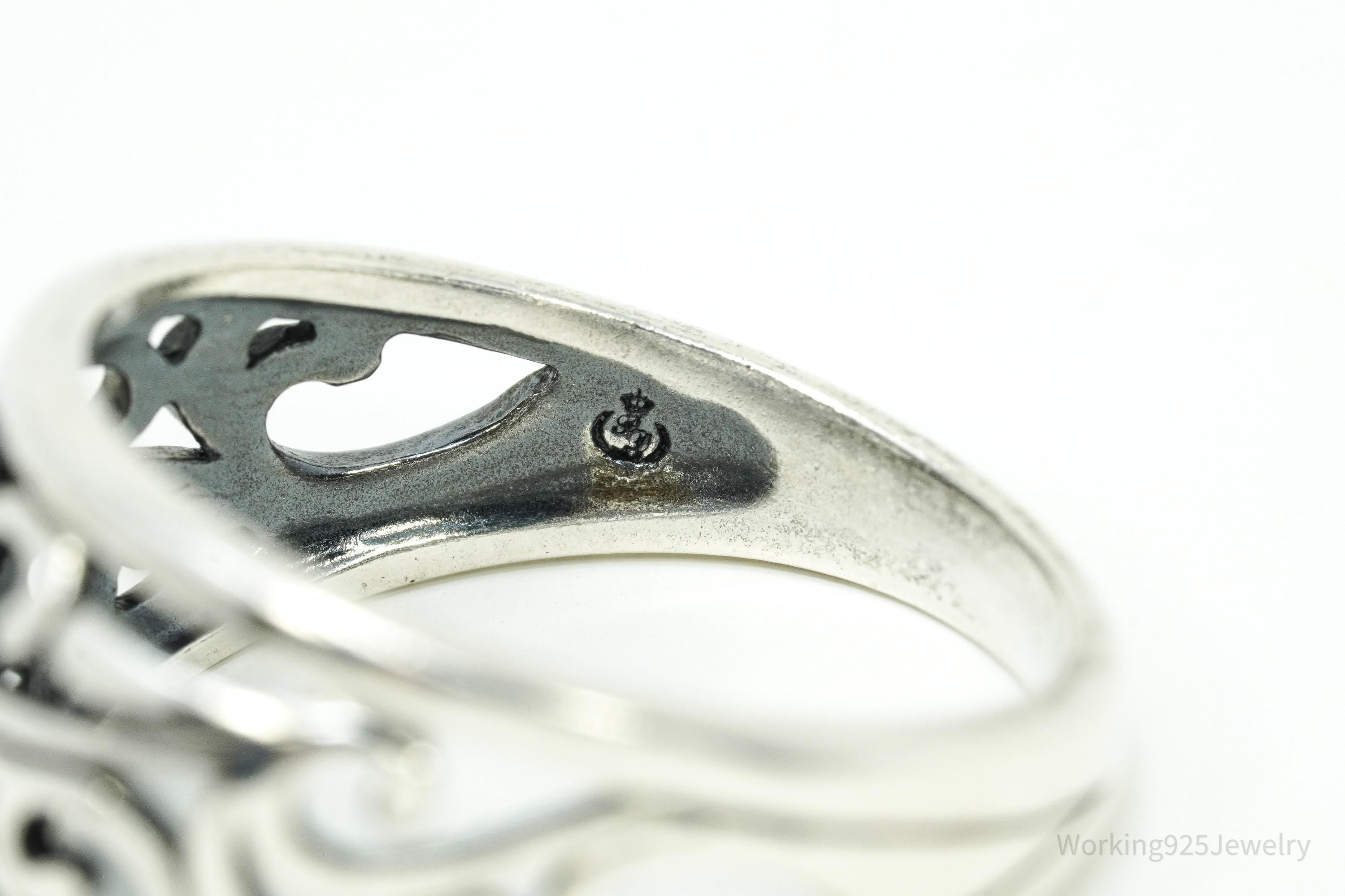 Vintage Wave Swirls Sterling Silver Ring - Size 8.75