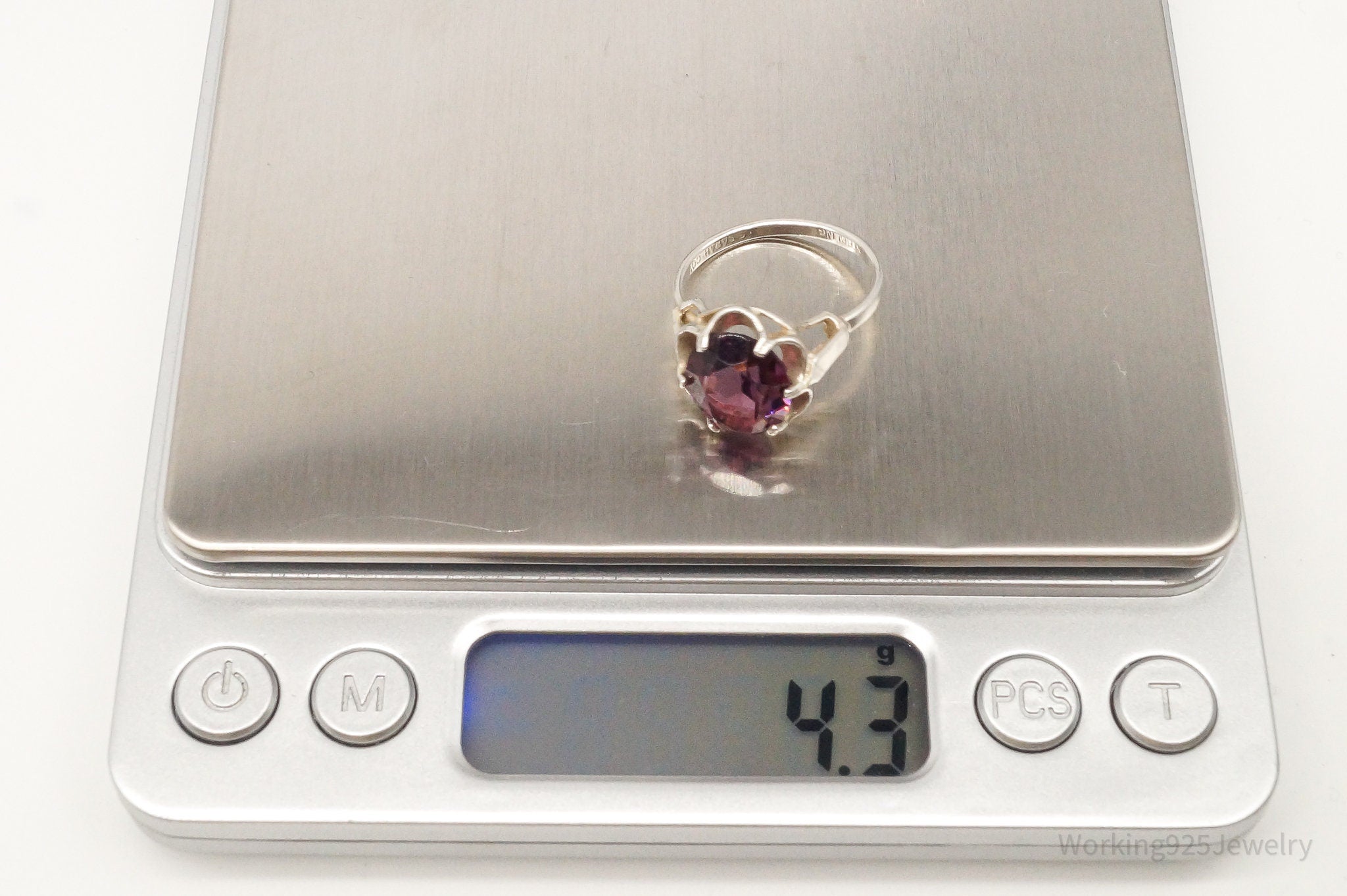 Vintage Sarah Coventry Purple Stone Sterling Silver Ring - Size 6.5 Adjustable