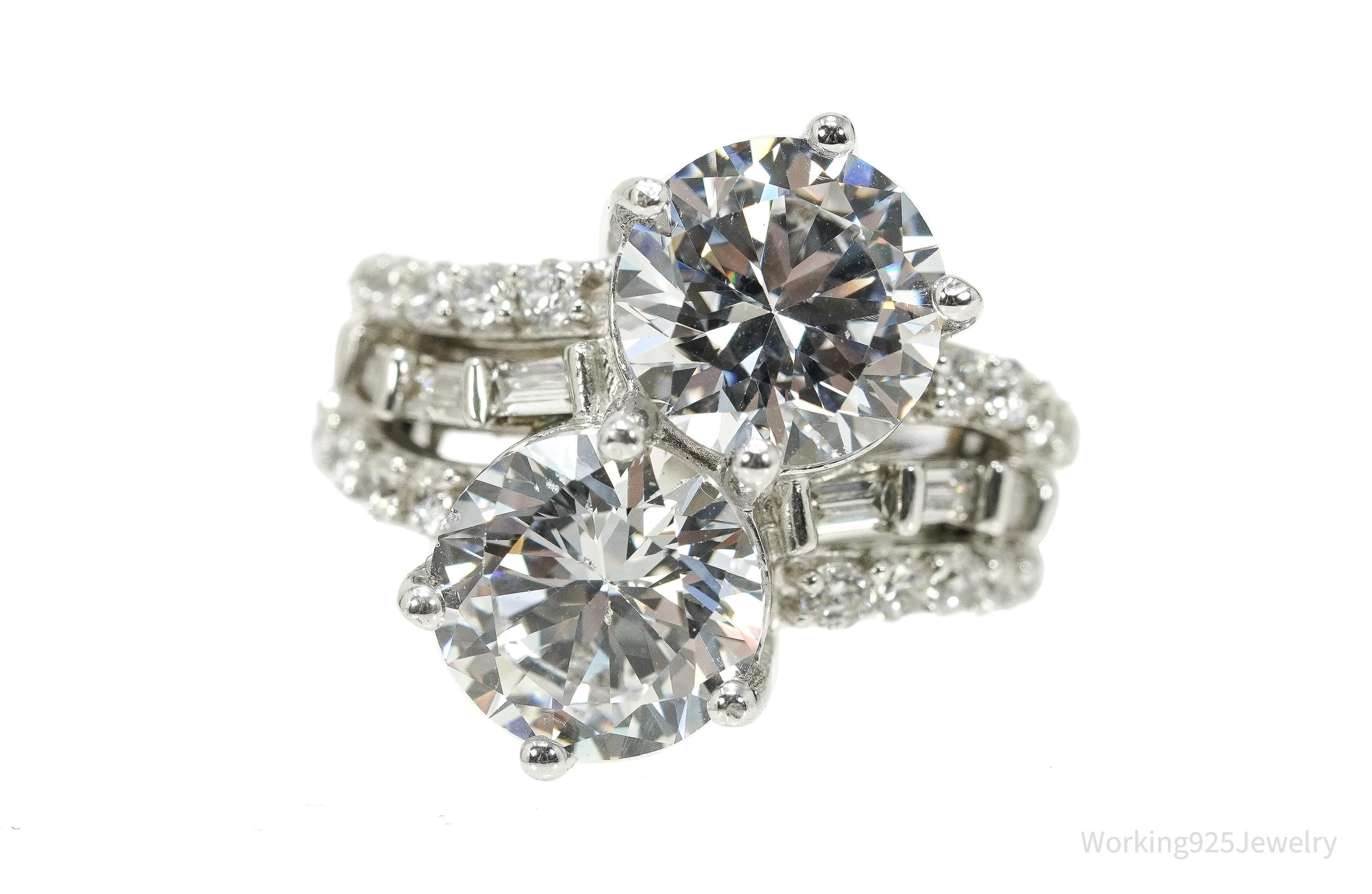 Vintage Cubic Zirconia Cluster Cocktail Sterling Silver Ring - Size 6