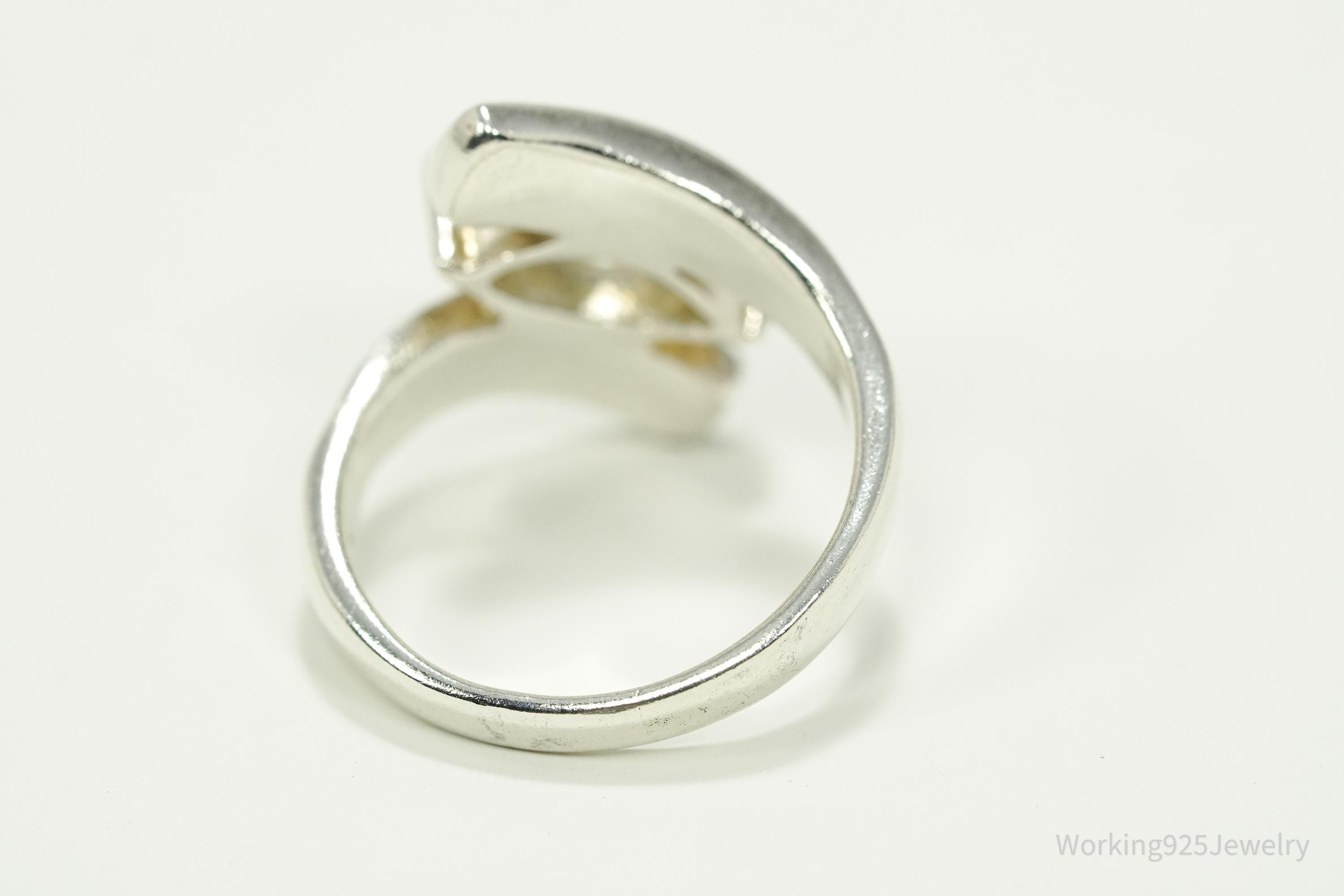 Vintage Cubic Zirconia & Opal Inlay Sterling Silver Ring - Size 8