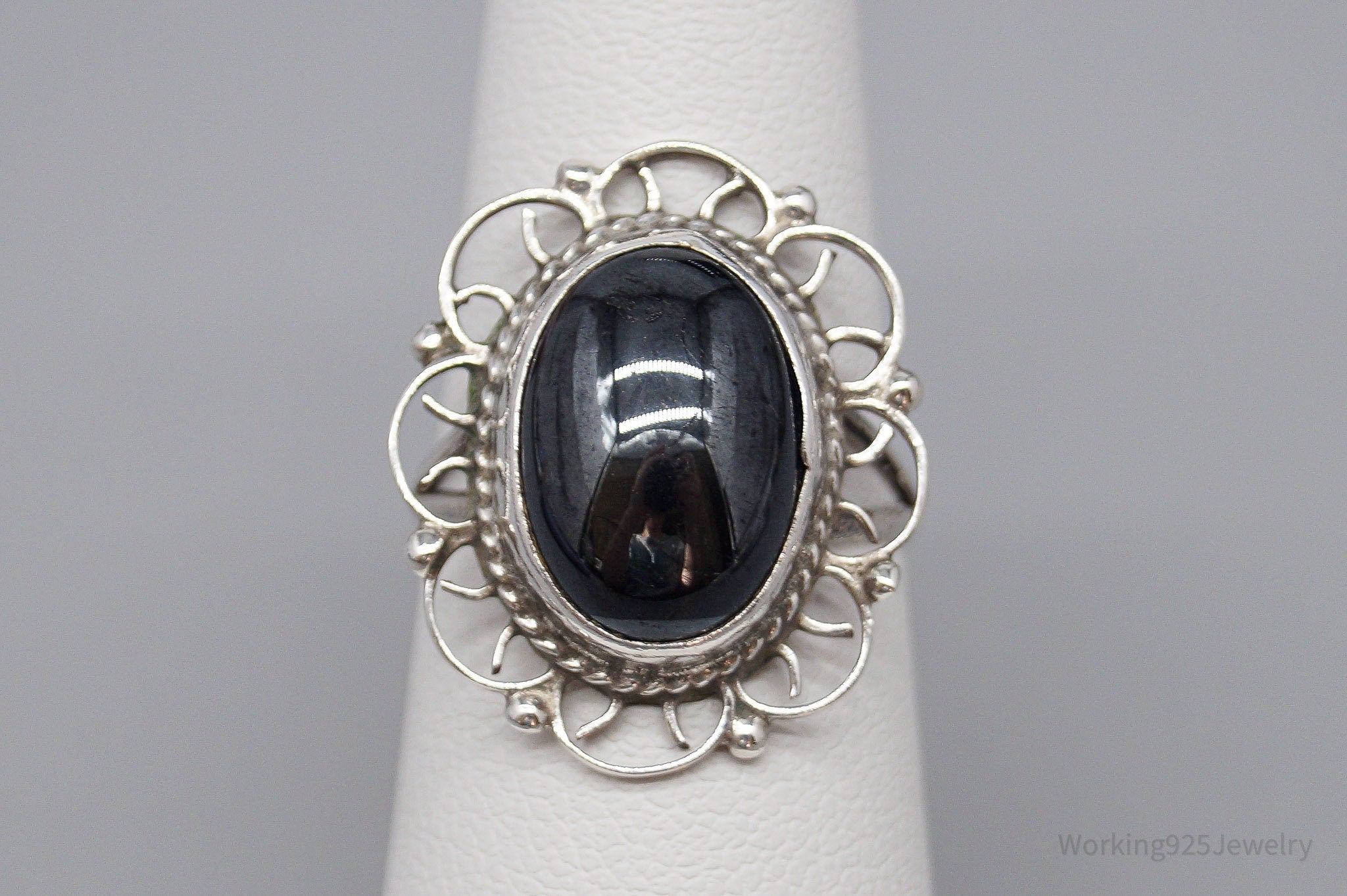 Vintage Mexico Black Stone Sterling Silver Ring - Size 5.75