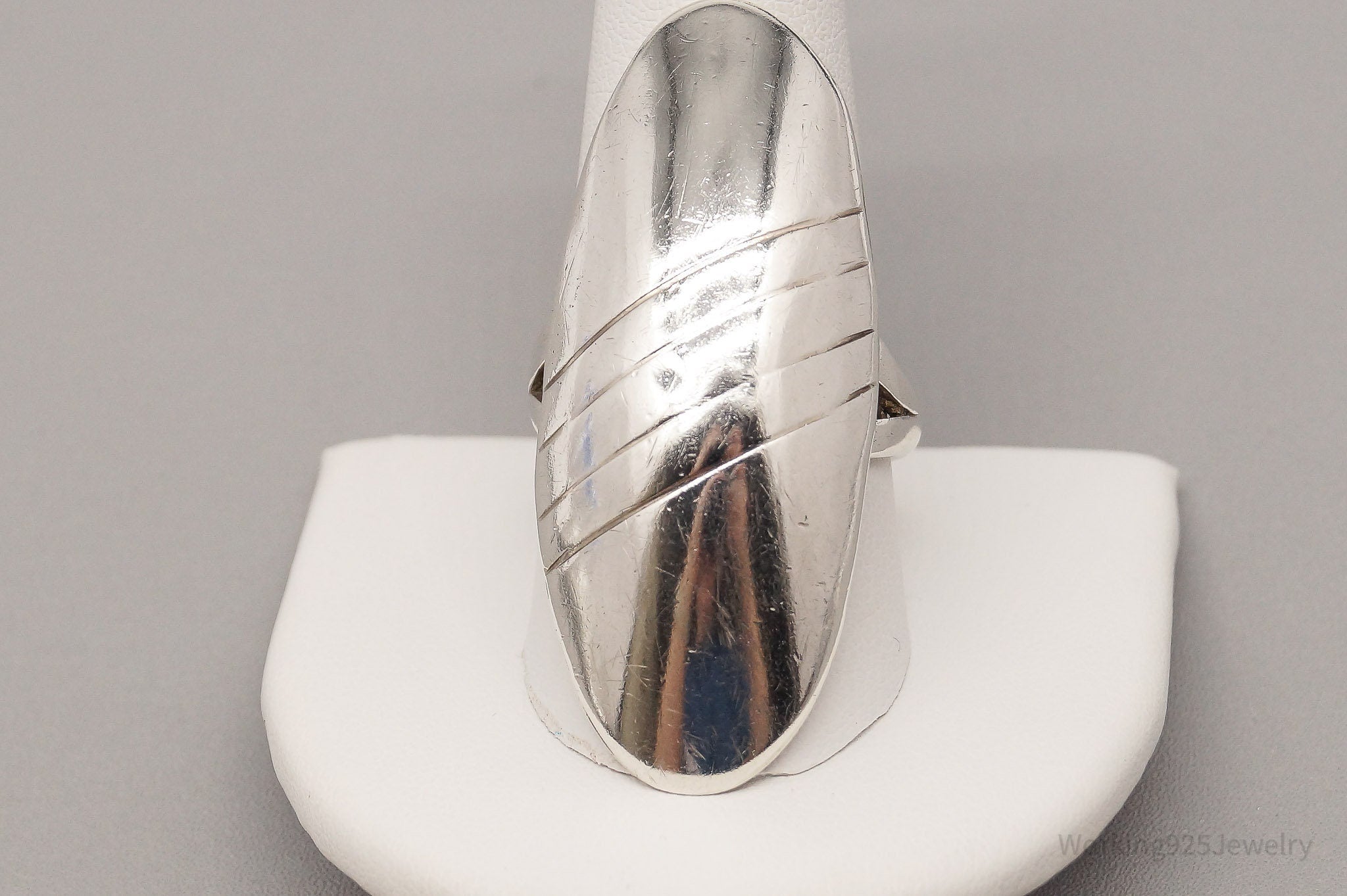 Vintage Modernist Style Long Puffy Dome Sterling Silver Ring - Size 10.25