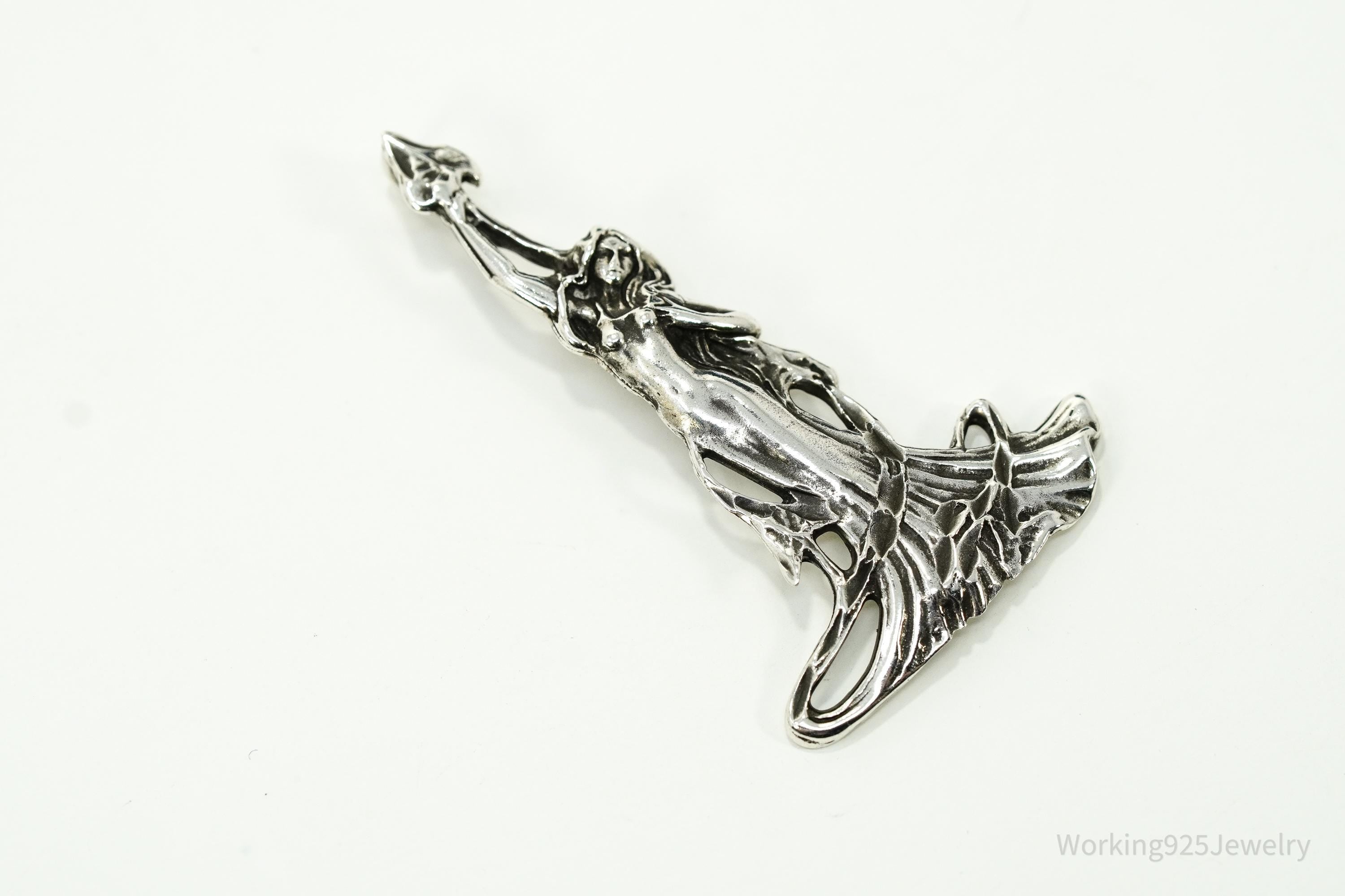Vintage Art Nouveau Style Woman Sterling Silver Pendant