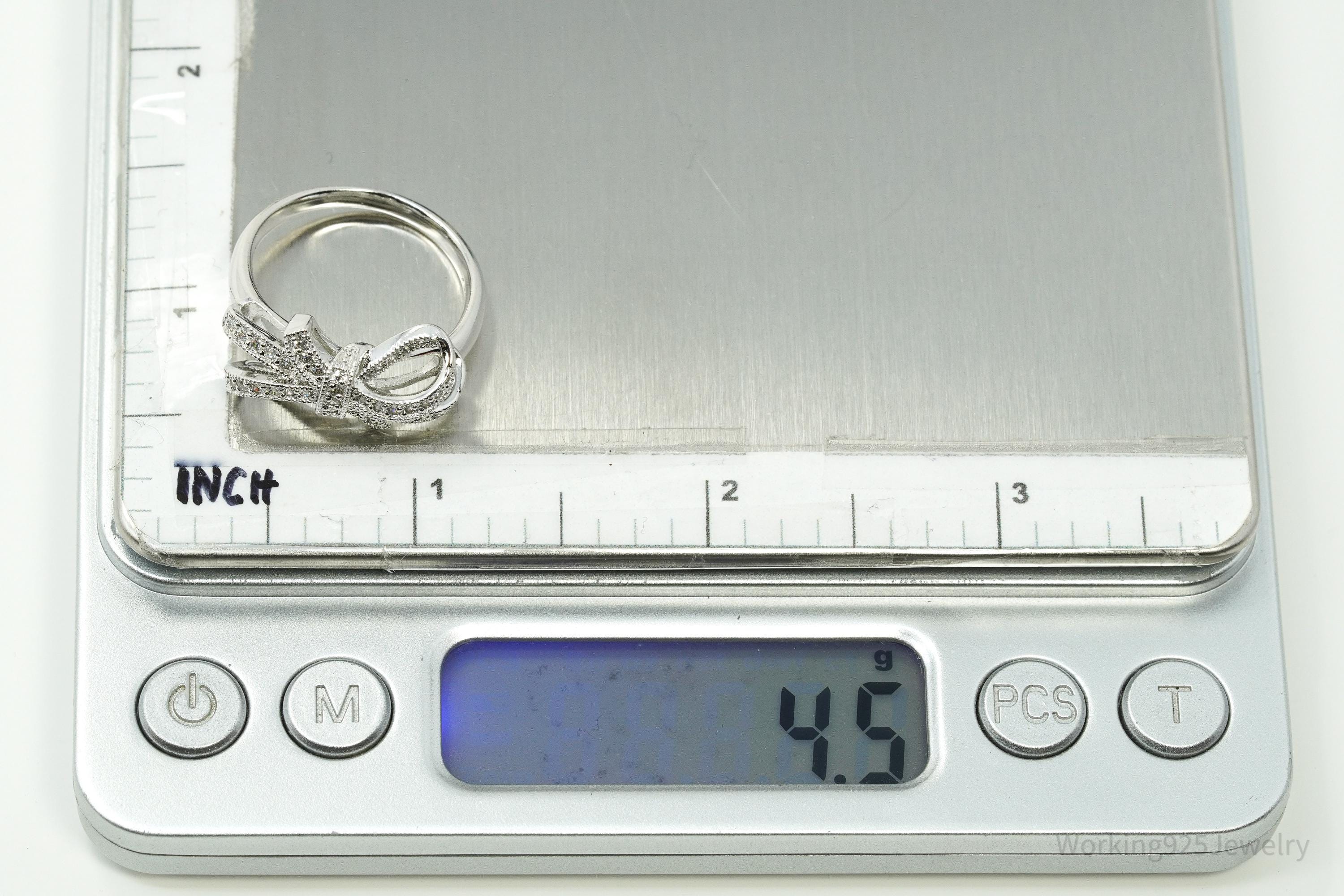 Vintage Cubic Zirconia Bow Sterling Silver Ring - Size 8.75