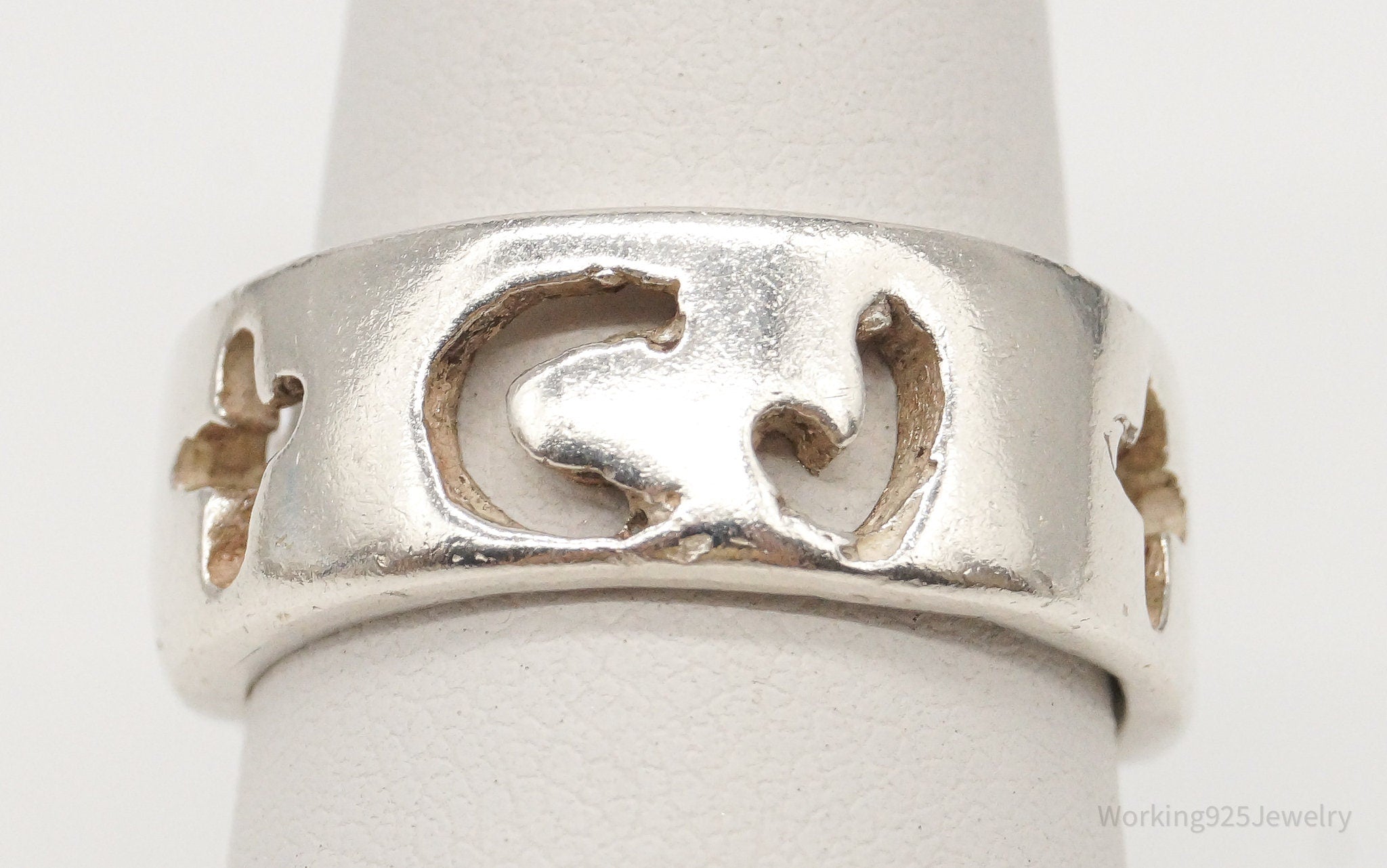 Vintage "CJ" Cut Out Silver Band Ring Size 7