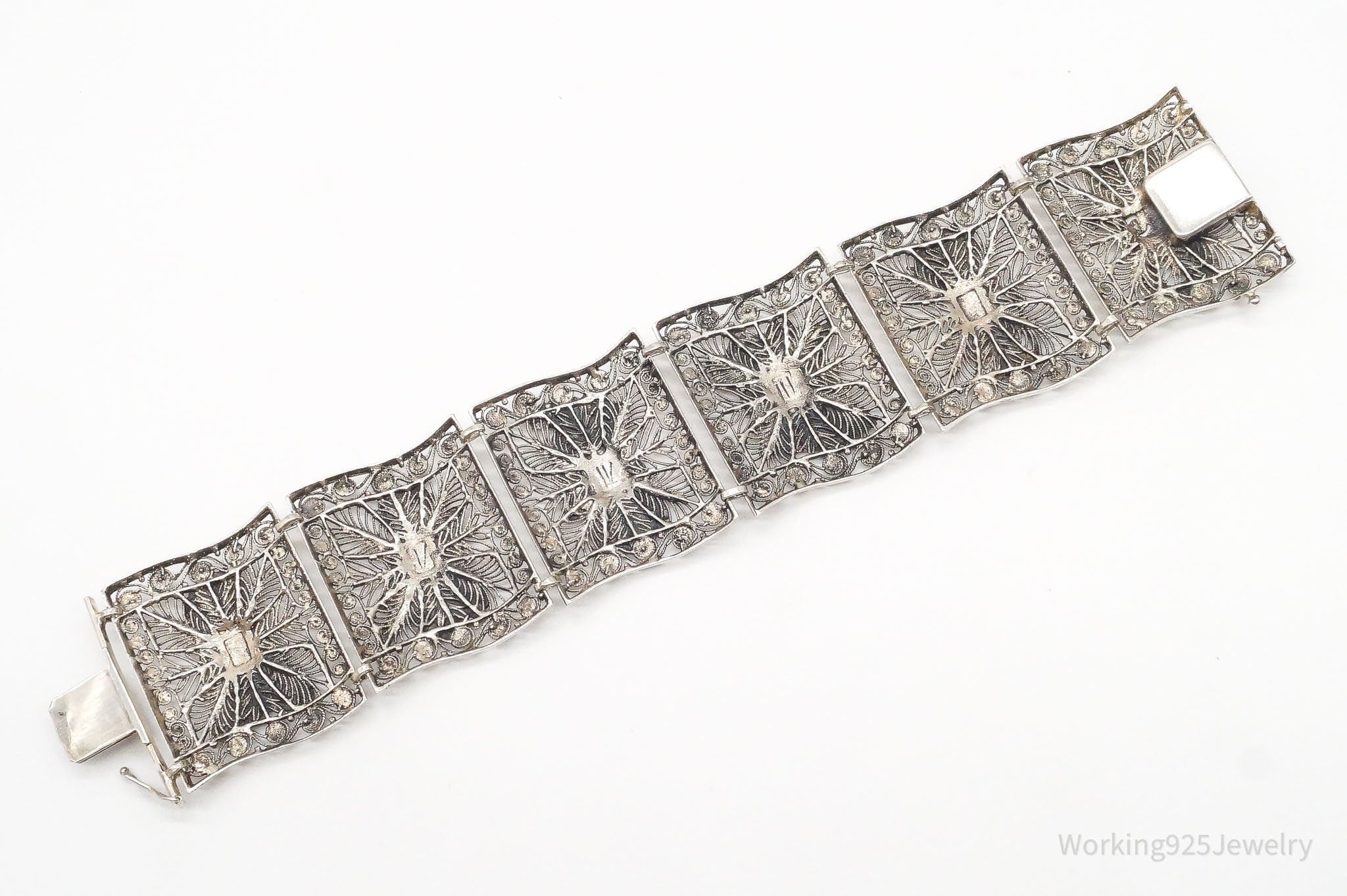 Large Vintage Chinese Silver Intricate 835 Silver Filigree Panel Bracelet