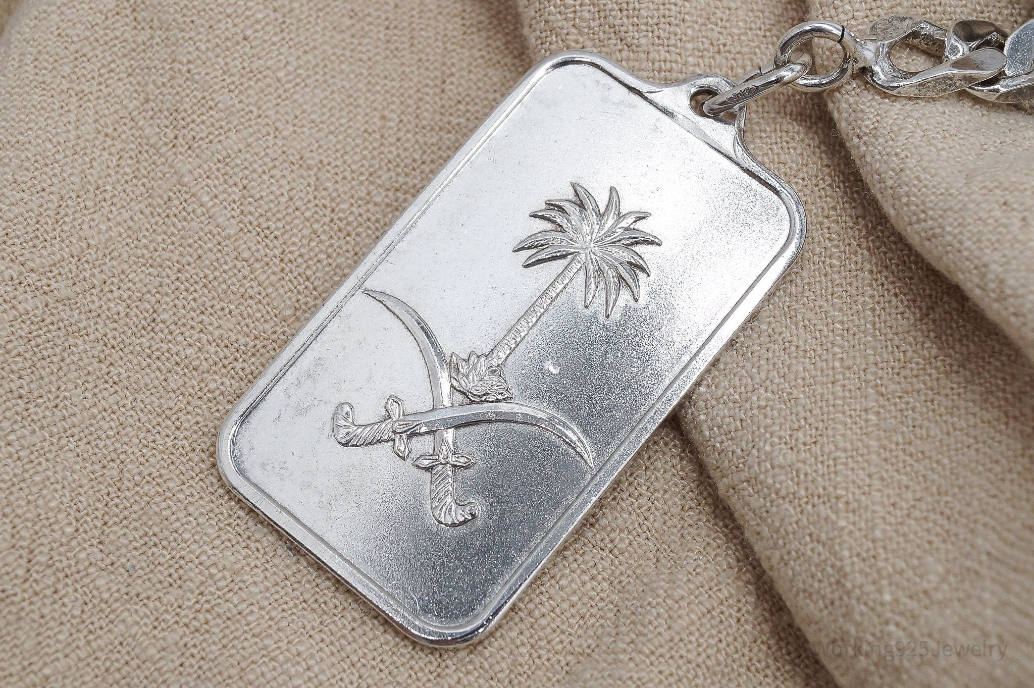 Vintage PAMP Suisse 15 Gram Fine Silver 999.0 Palm Tree & Arabian Swords Keychain