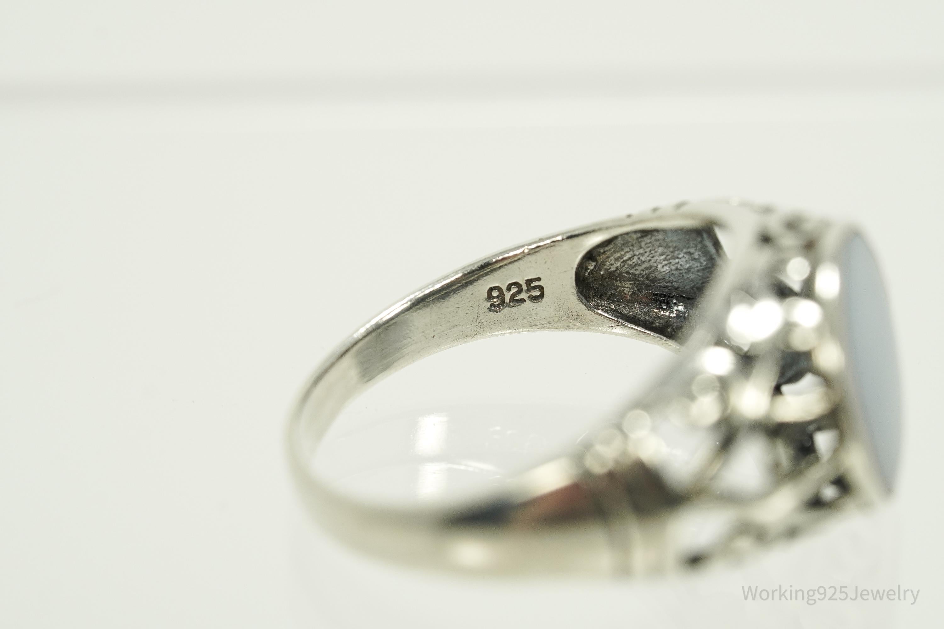 Vintage Blue Mother Of Pearl Sterling Silver Ring - Size 8.25