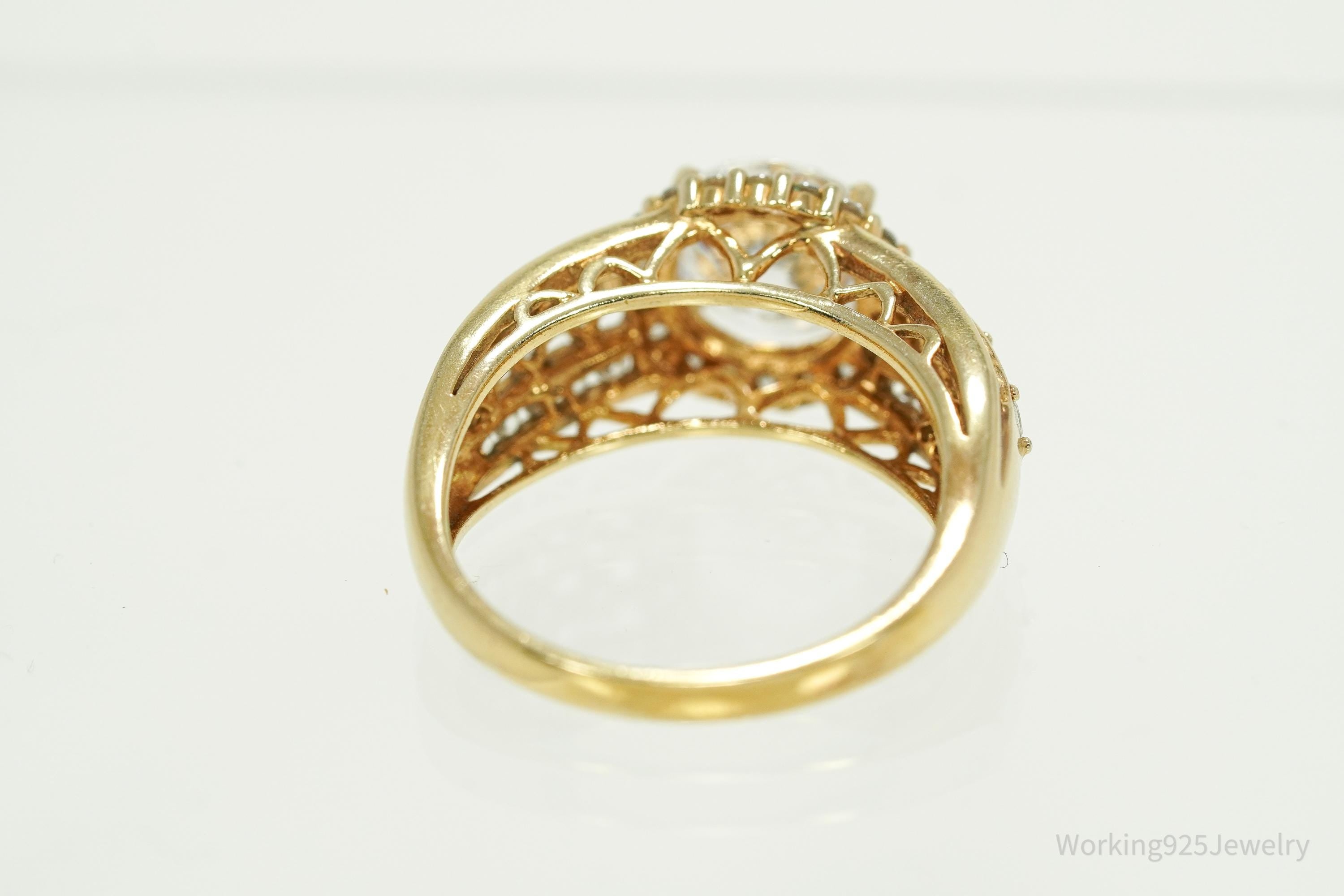 Vintage Designer MEDA Cubic Zirconia Gold Vermeil Sterling Silver Ring - Size 9