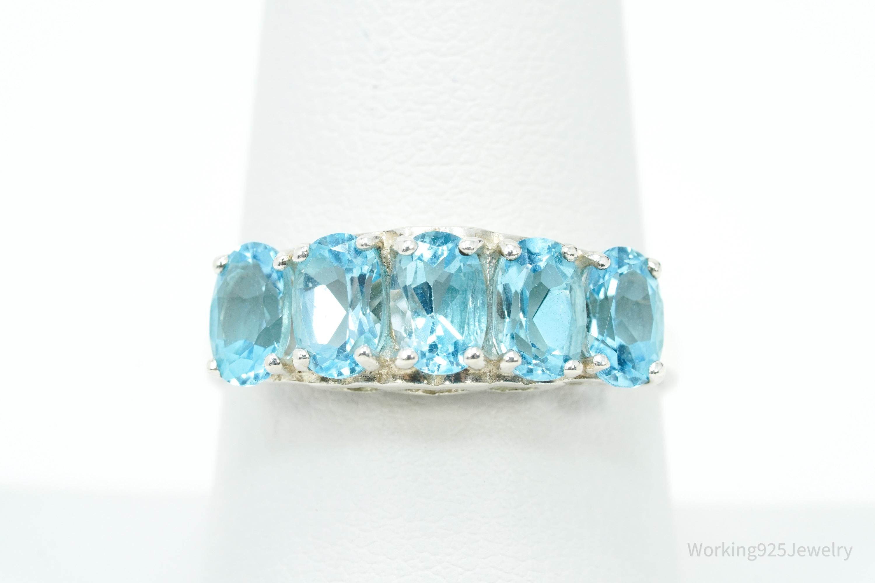 Vintage CNA Blue Topaz Sterling Silver Ring - Size 8.75