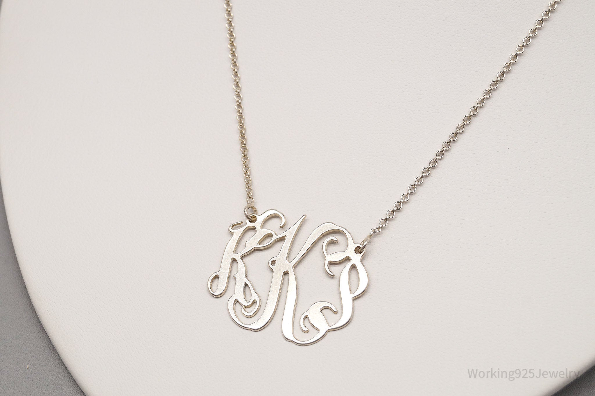 Vintage Cursive Initials Sterling Silver Necklace 18"