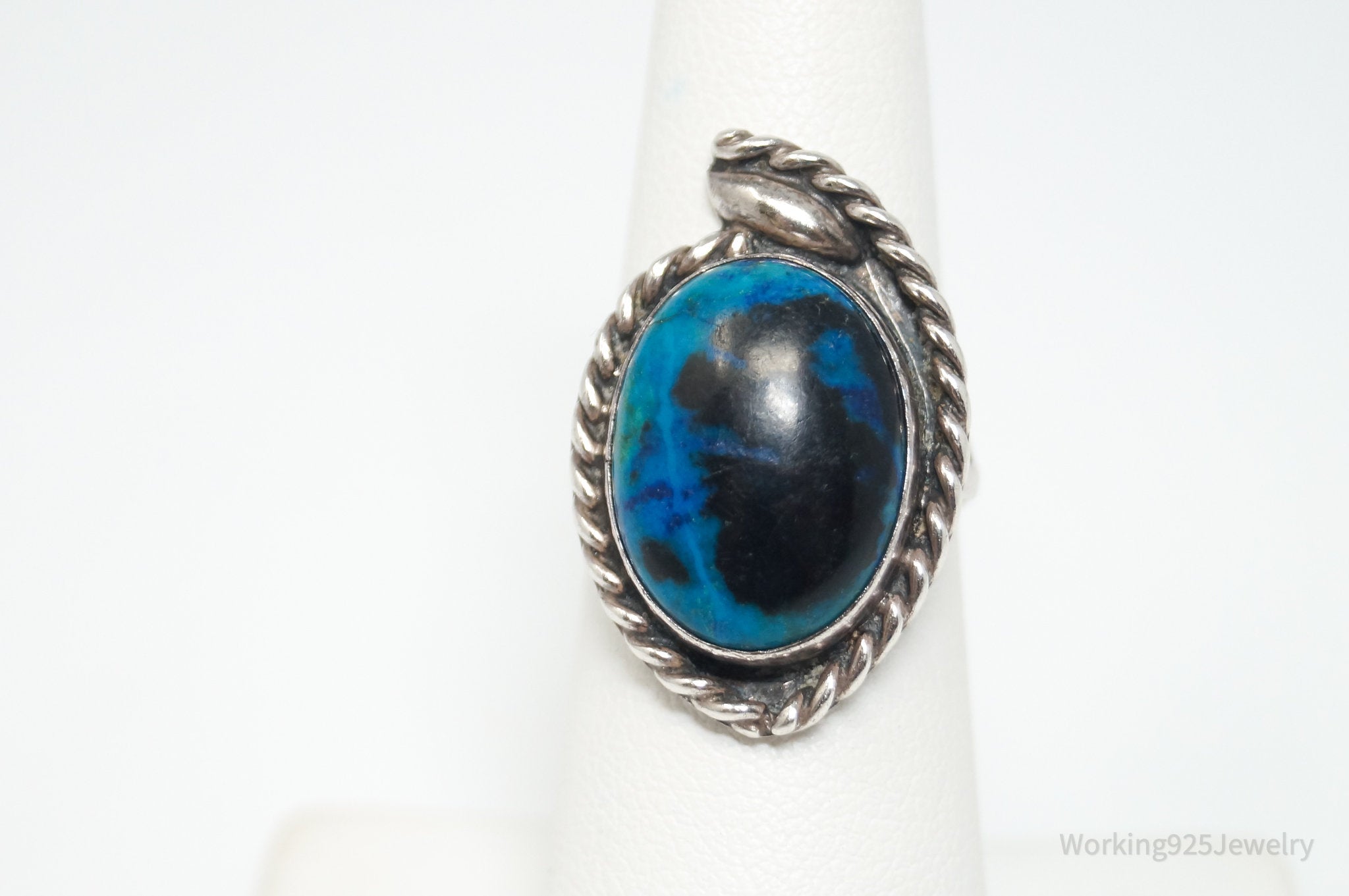 Vintage Mexico Blue Black Turquoise?? Sterling Silver Ring - Sz 6.25