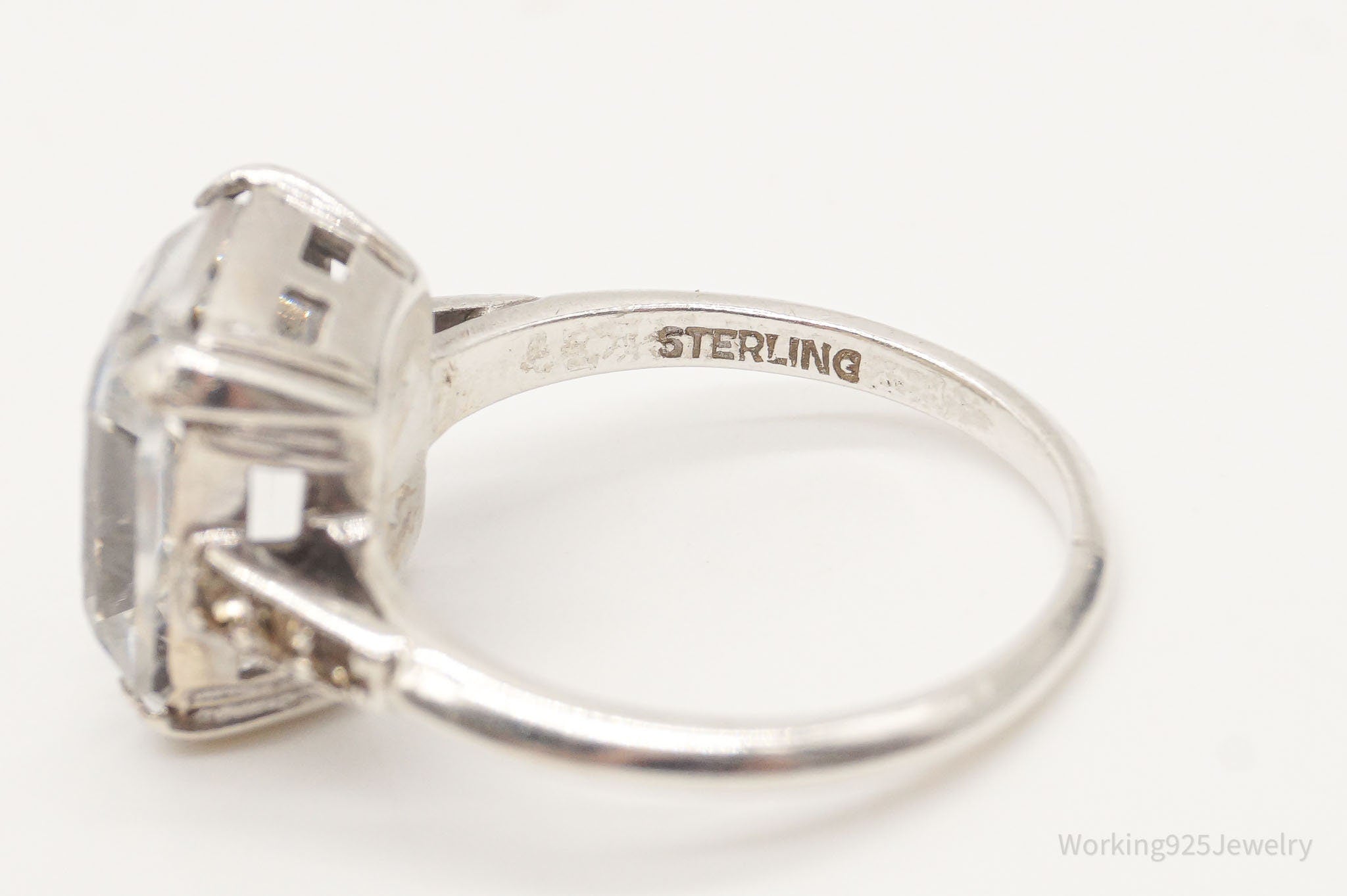 Antique Faux Diamond Glass Sterling Silver Ring - Size 6.75