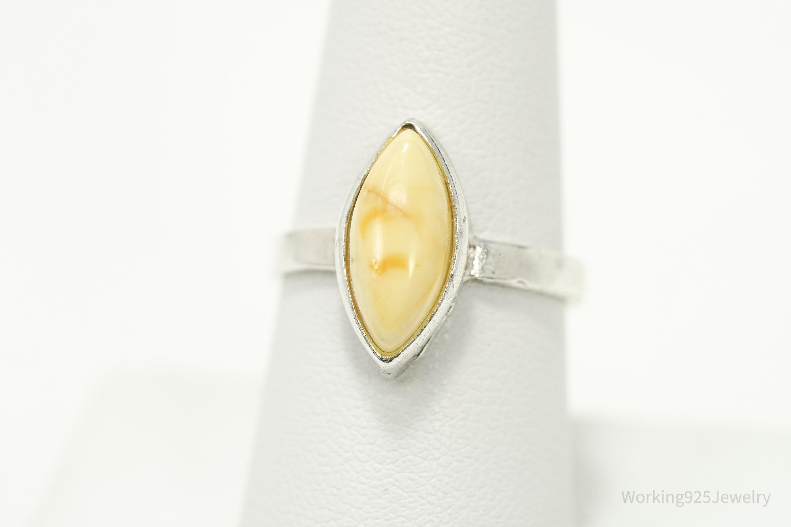 Vintage Yellow Amber Sterling Silver Ring - Size 8