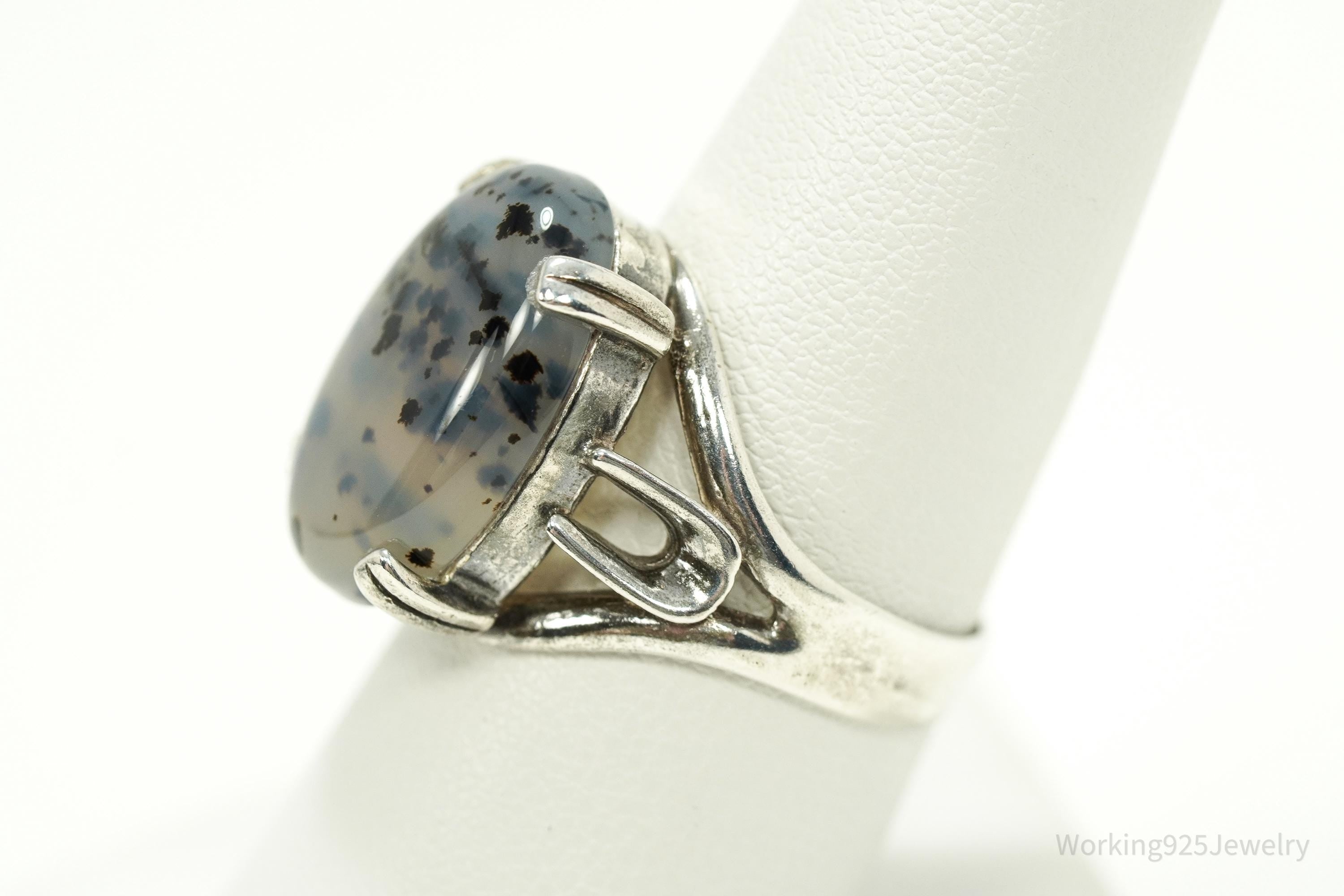 Vintage Agate Sterling Silver Ring - Size 8.25