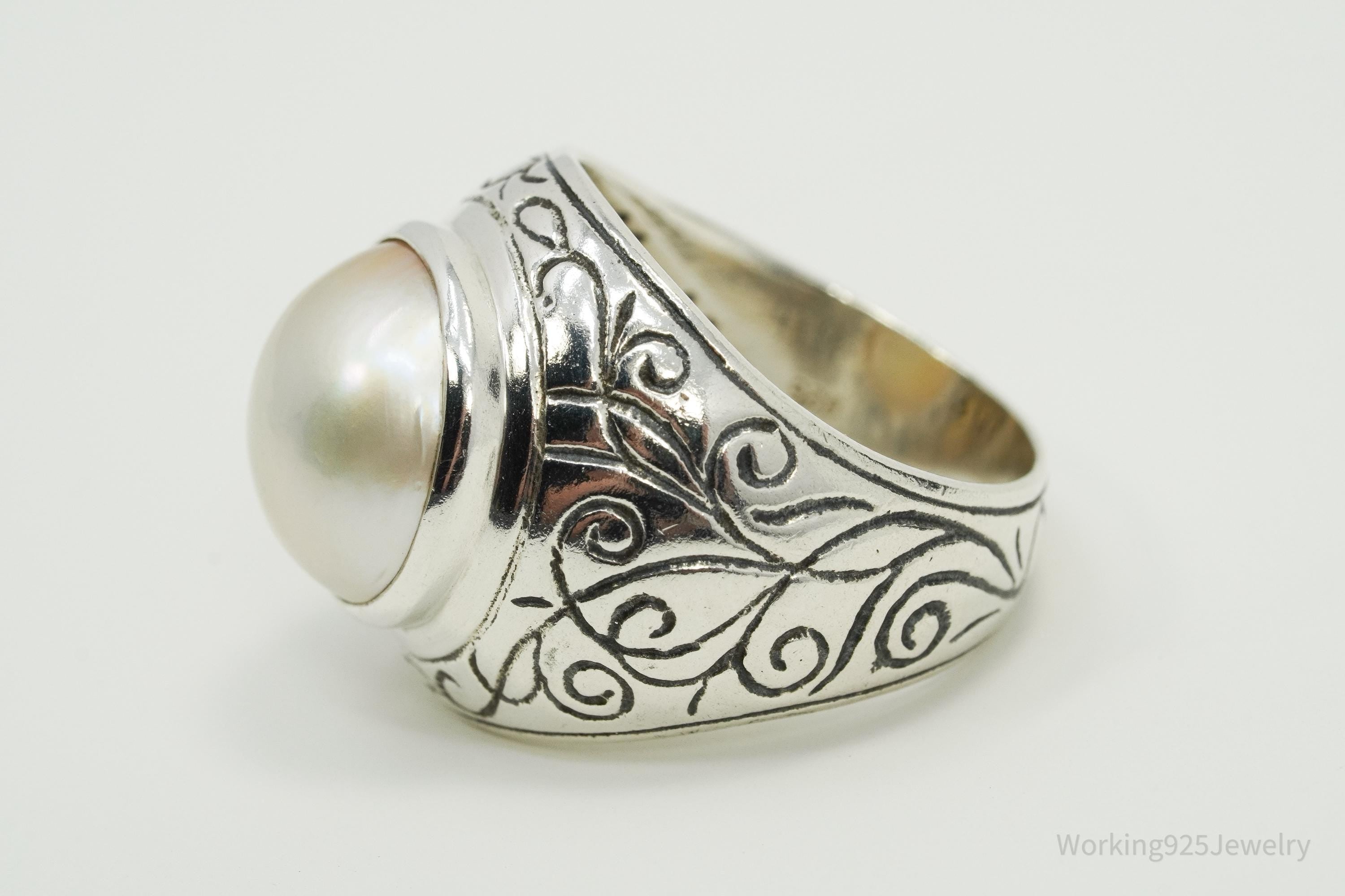 Vintage Pearl Sterling Silver Ring Size 8.25