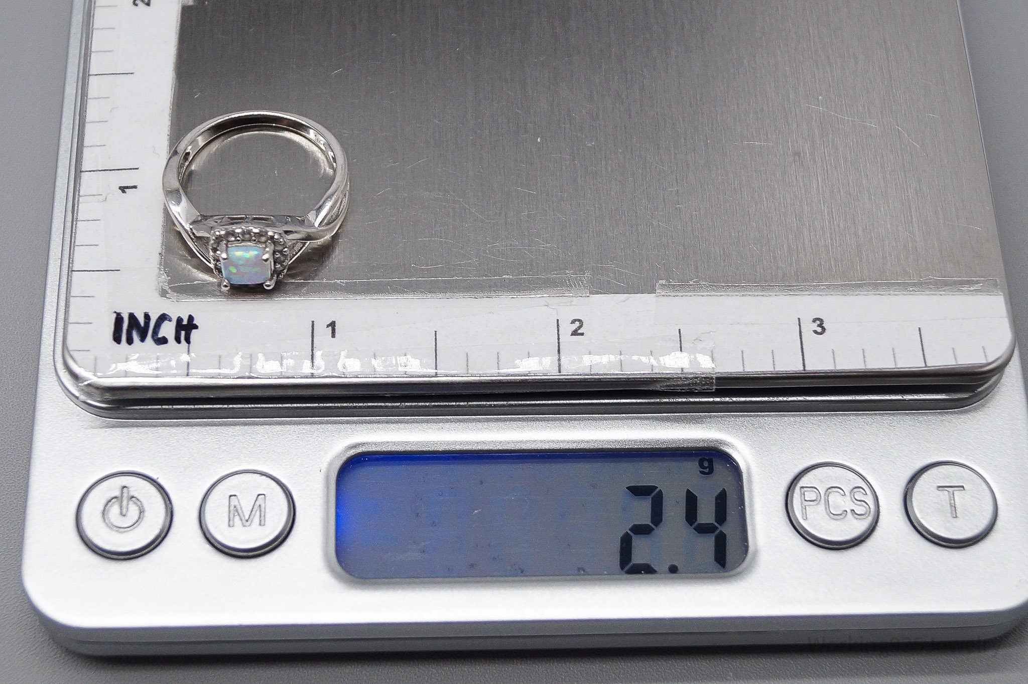 Vintage Opal Cubic Zirconia Sterling Silver Ring - Size 6