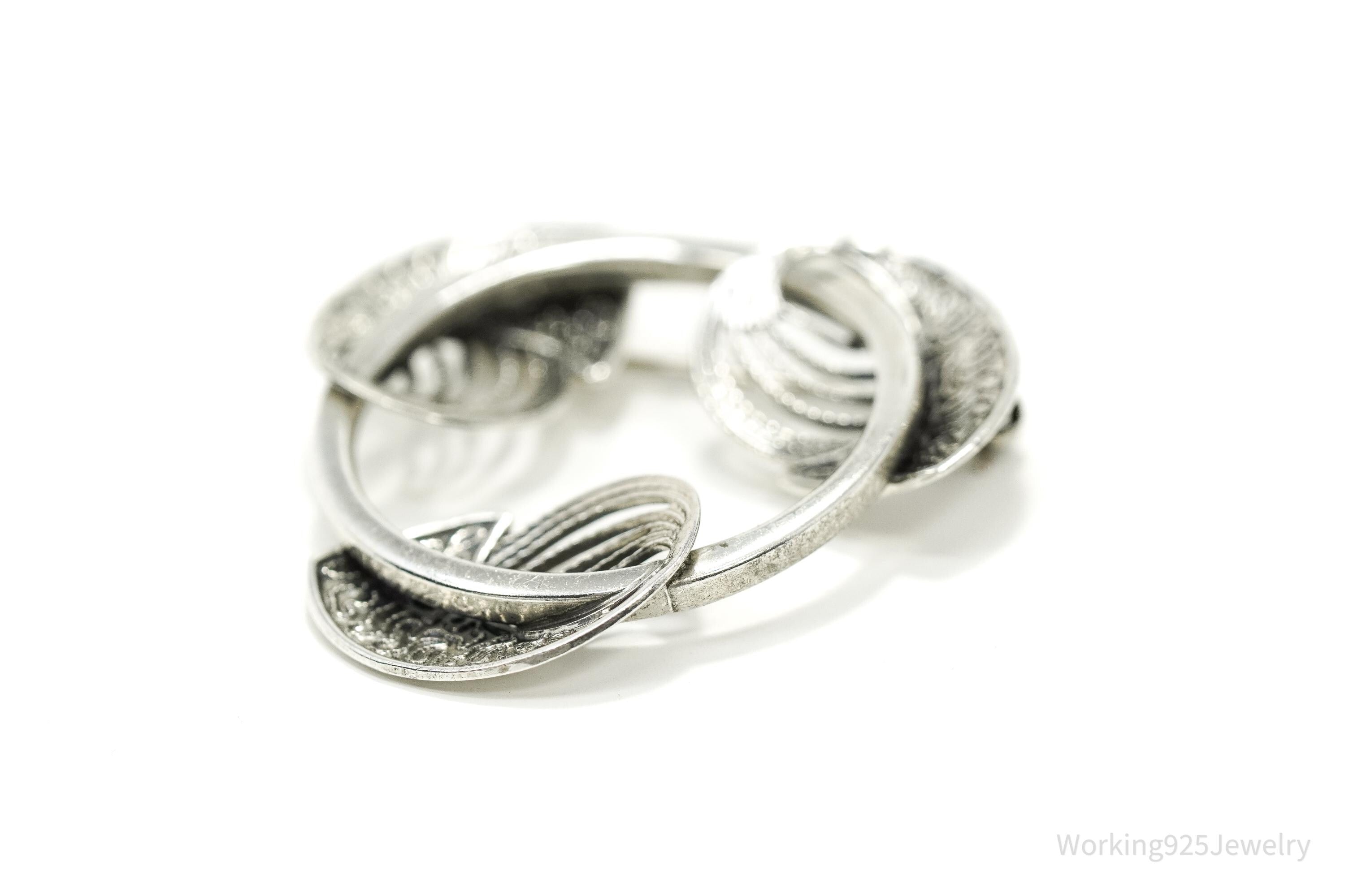 Large Vintage Designer BEAU Modernist Style Sterling Silver Brooch Pin